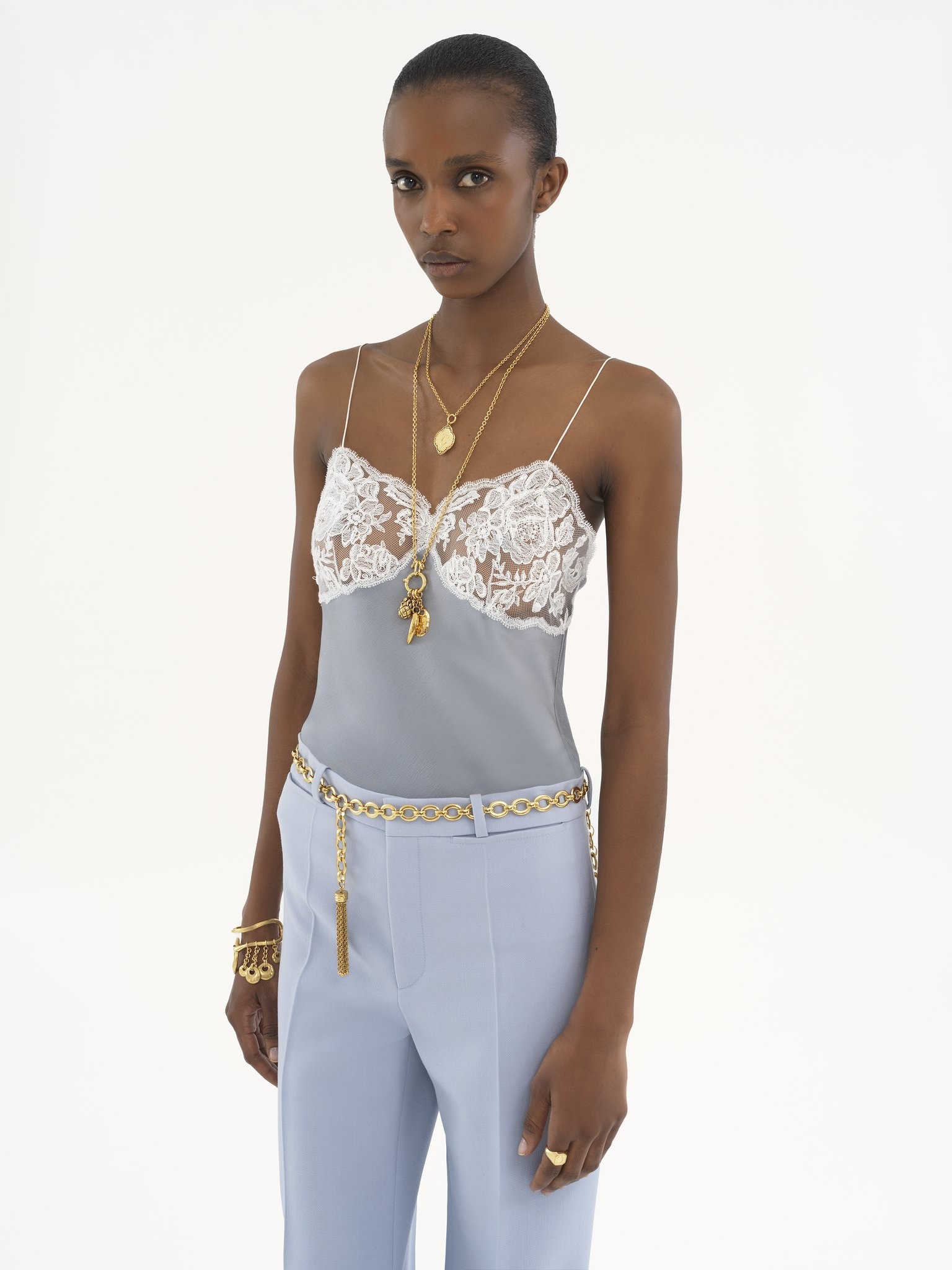 CAMISOLE TOP IN SATIN & LACE - 4