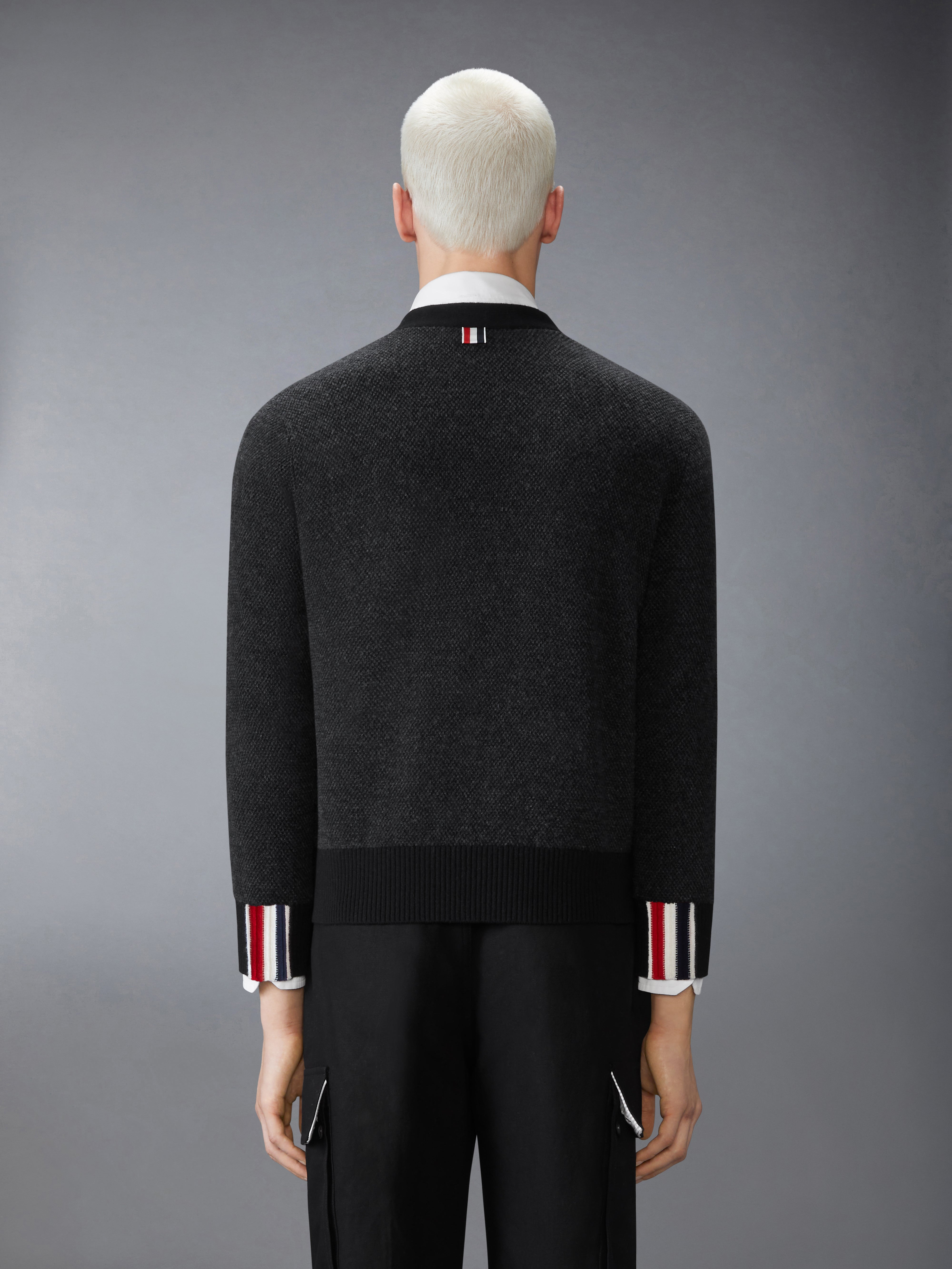 MERINO WOOL INTARSIA V NECK CARDIGAN - 3