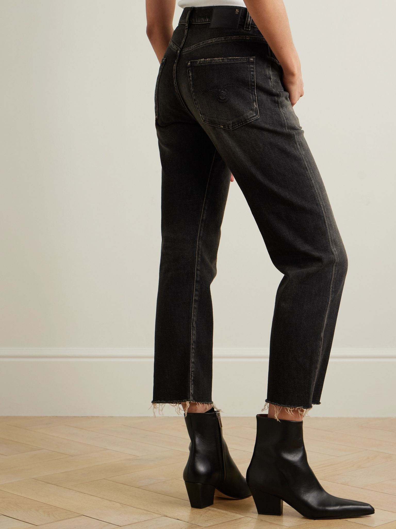 Boyfriend cropped distressed high-rise straight-leg jeans Black - 4