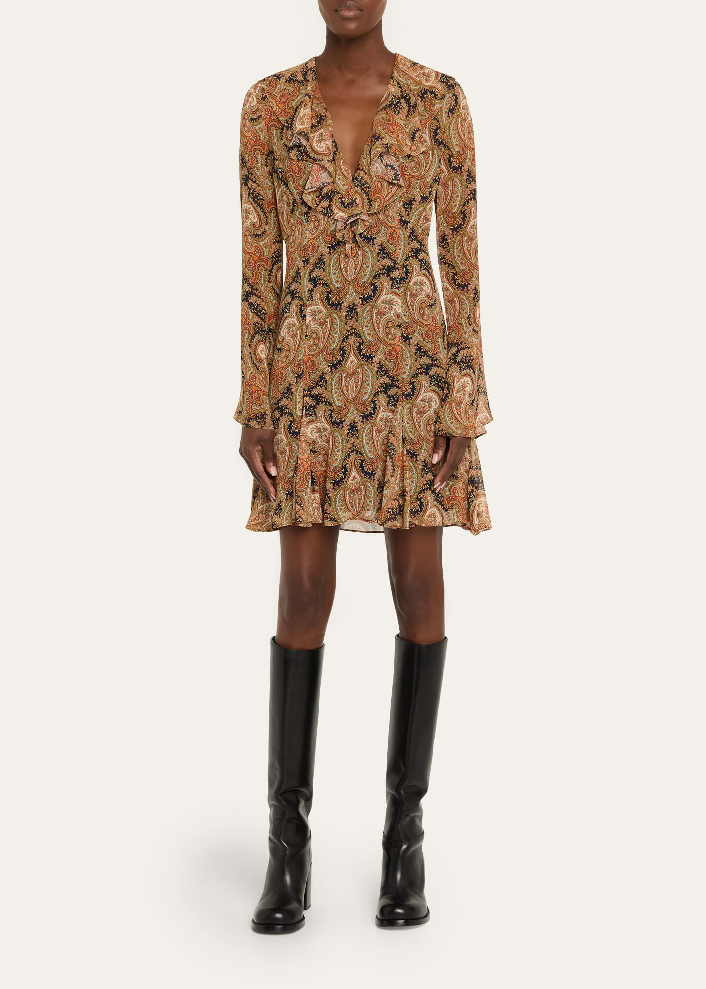 Adrienne Silk Bell-Sleeve Mini Dress - 2