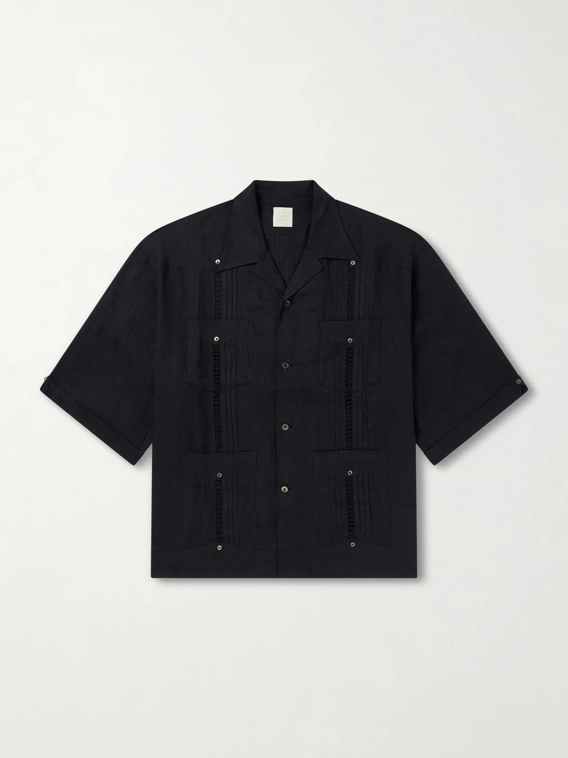Camp-Collar Pleated Linen Shirt - 1