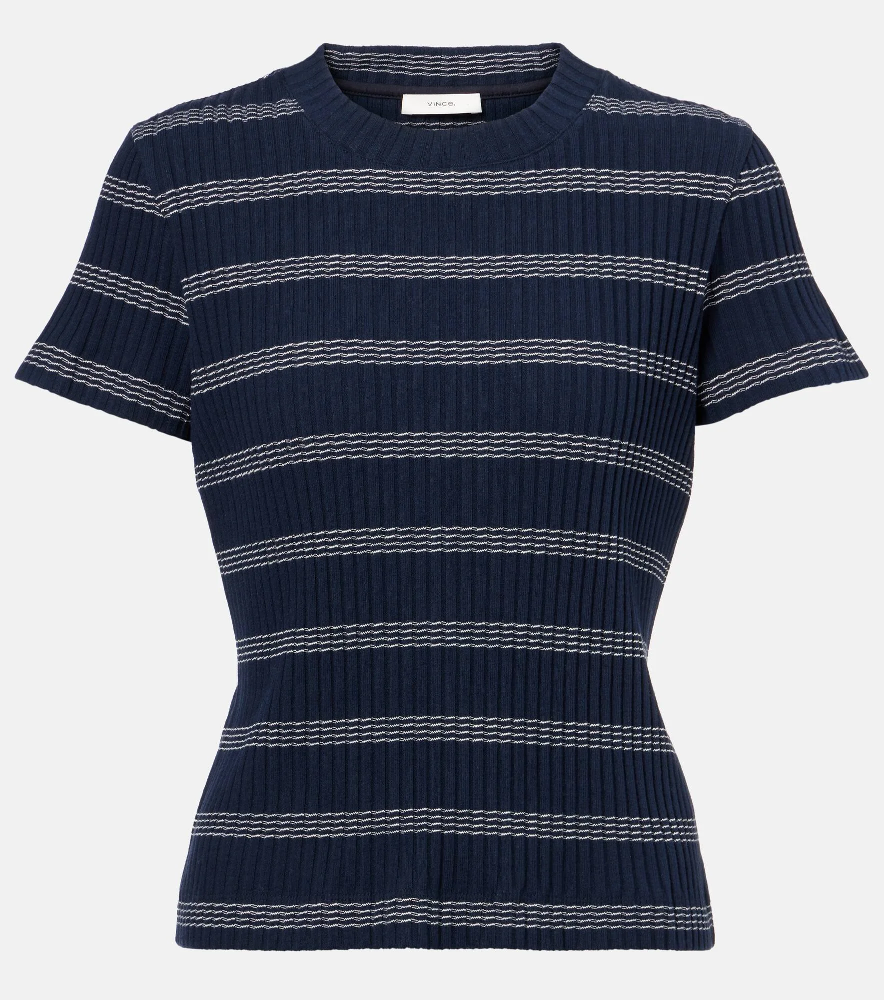 Ribbed-knit striped cotton-blend T-shirt - 1