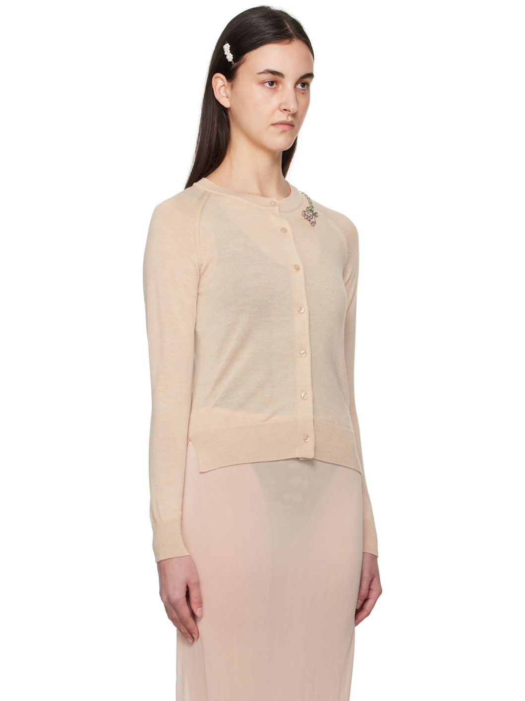 Beige Classic Long Sleeve Cardigan - 2