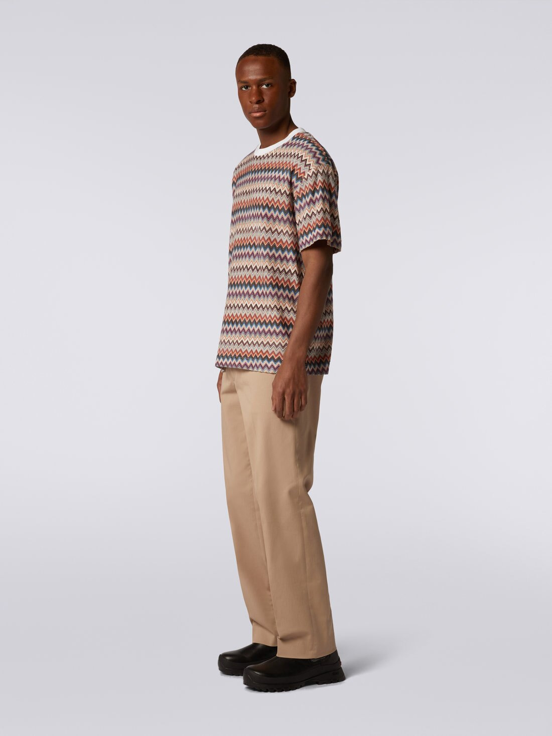 Cotton and viscose chevron crew-neck T-shirt - 3