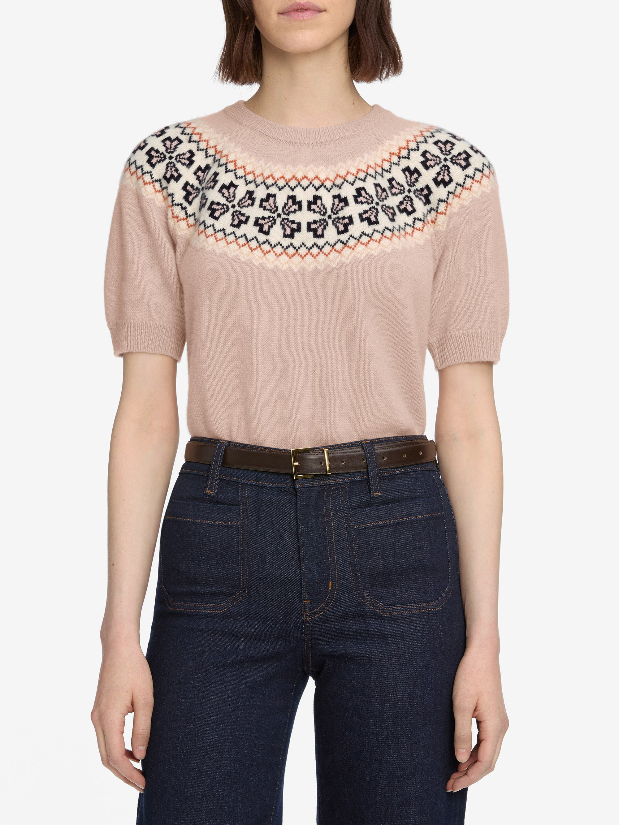 The Cashmere Fairisle Sweater in Pink Sand - 3