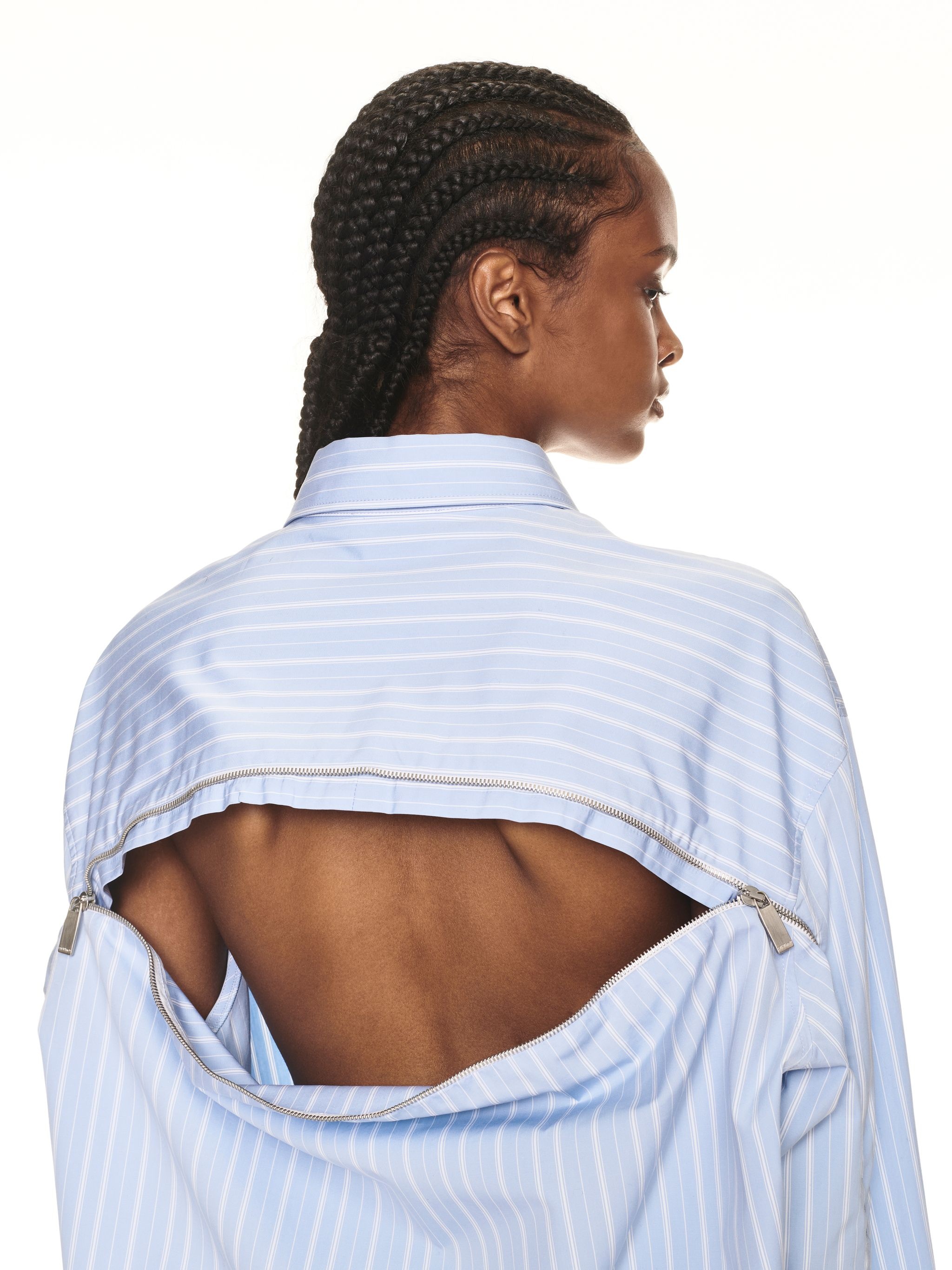Stripe Poplin Round Zip Shirt Light Blue - 5