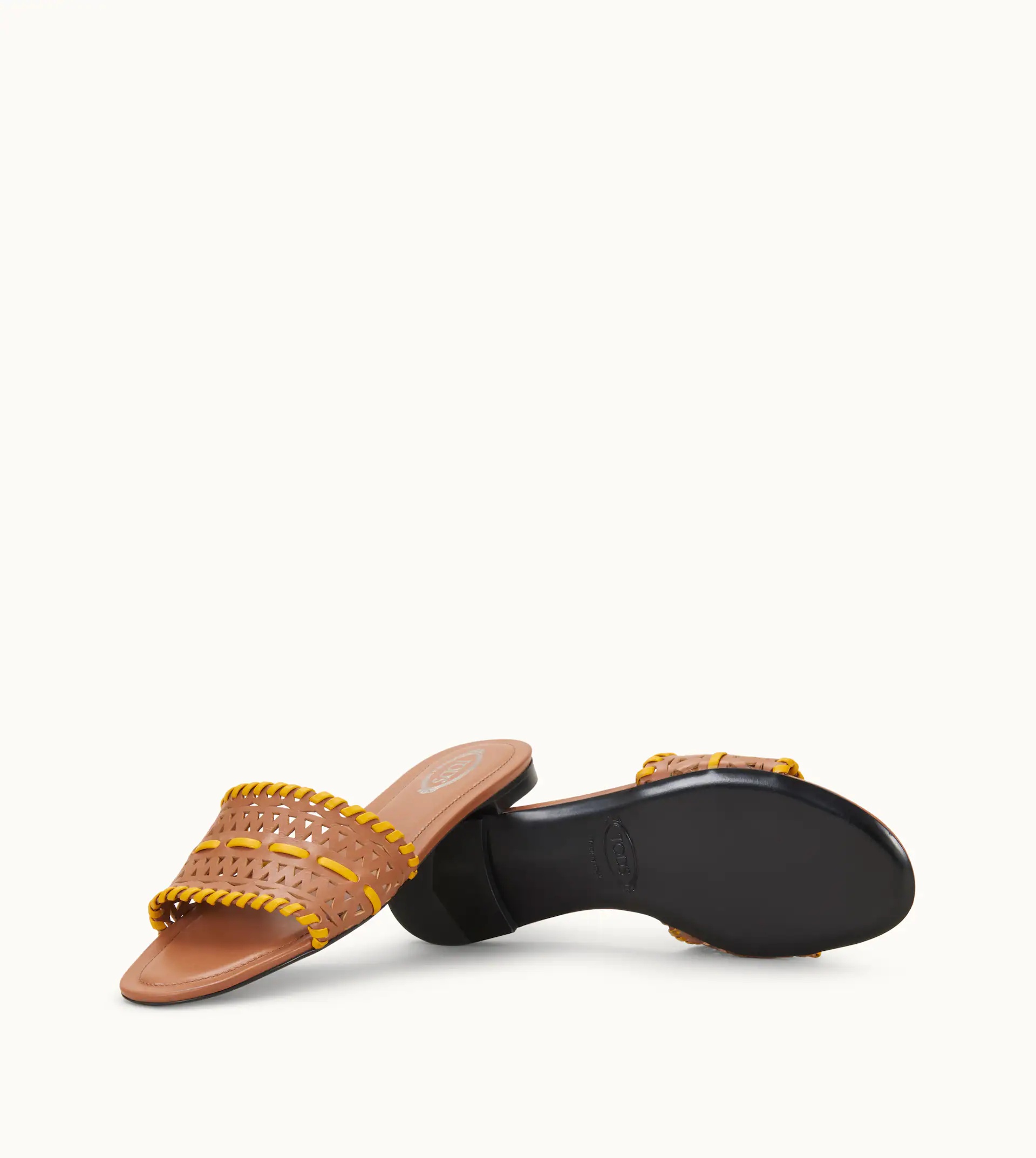 SANDALS IN LEATHER - YELLOW, BROWN - 6