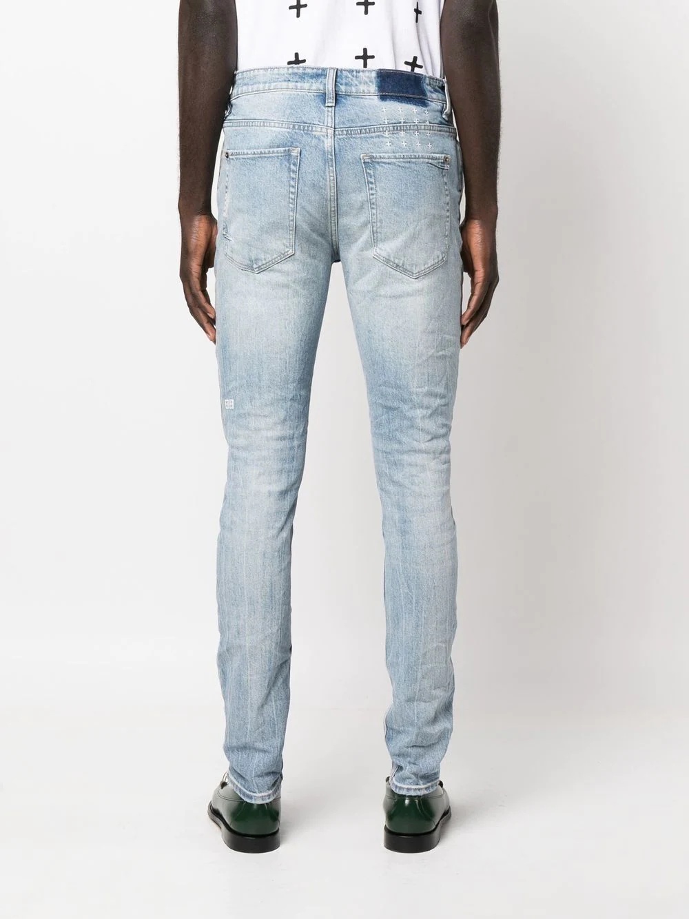 logo-print distressed skinny-cut jeans - 4