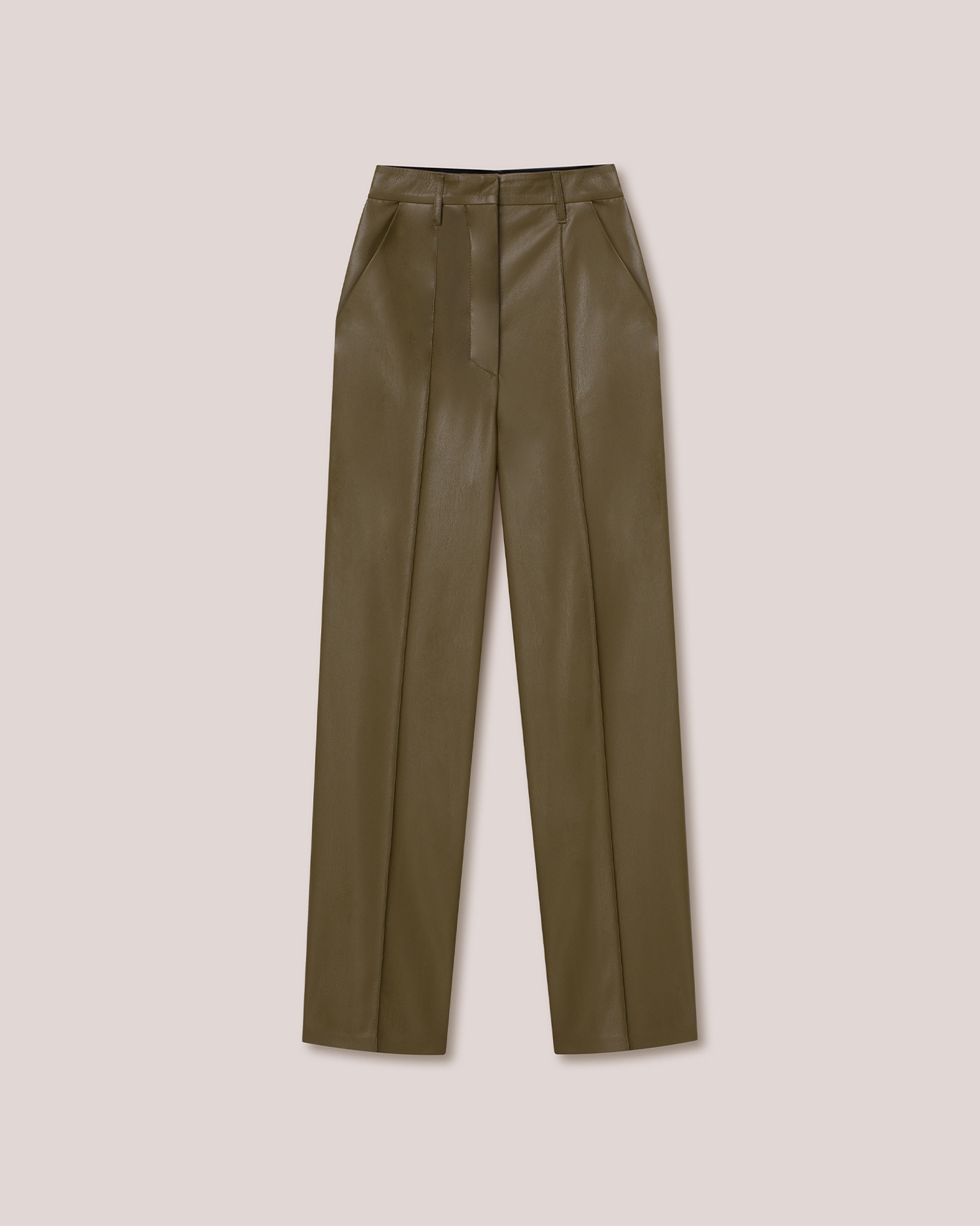 LUCEE - Vegan leather straight-leg trousers - Olive - 1
