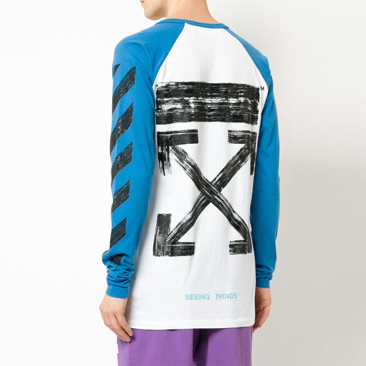 Men's Off-White Raglan Sleeve Colorblock Paint Arrow Long Sleeves Colorblock T-Shirt OMAB008F1718503 - 4