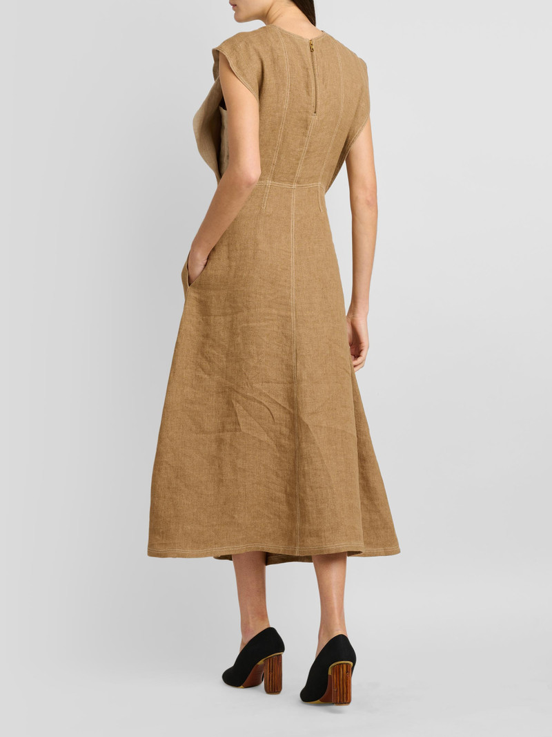 Women's Straw Linen Midi Dress - Multi Brown 3