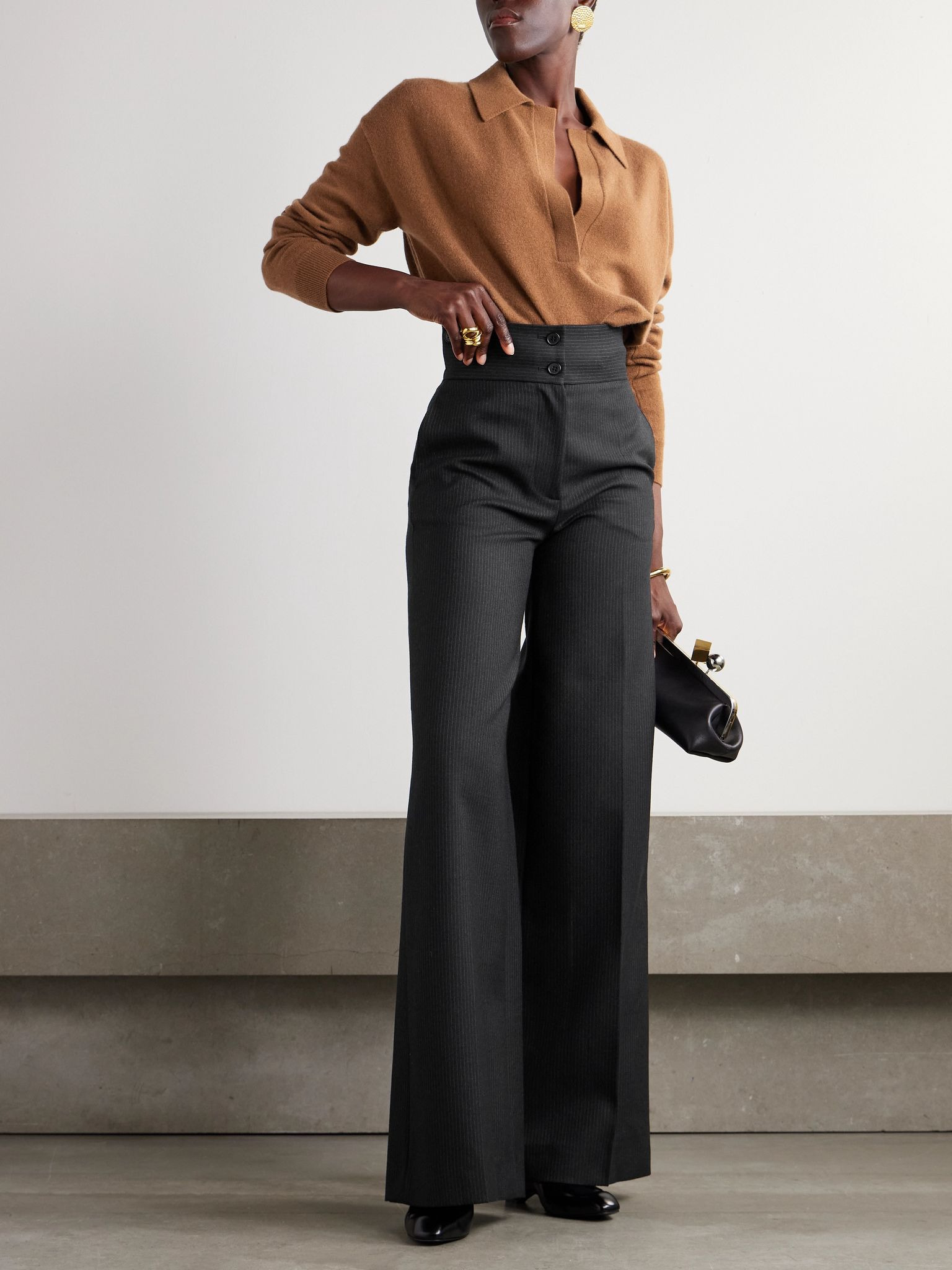 Rudy pinstriped woven wide-leg pants Black - 2