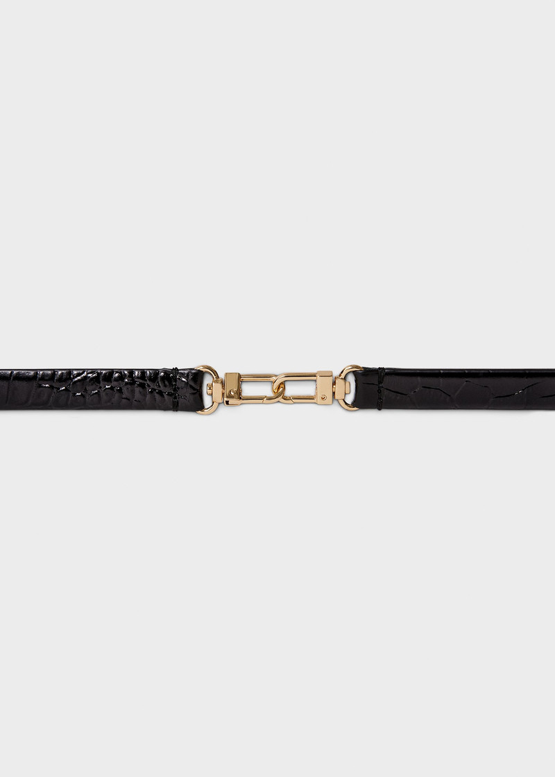 Double clasp leather belt black croco 4