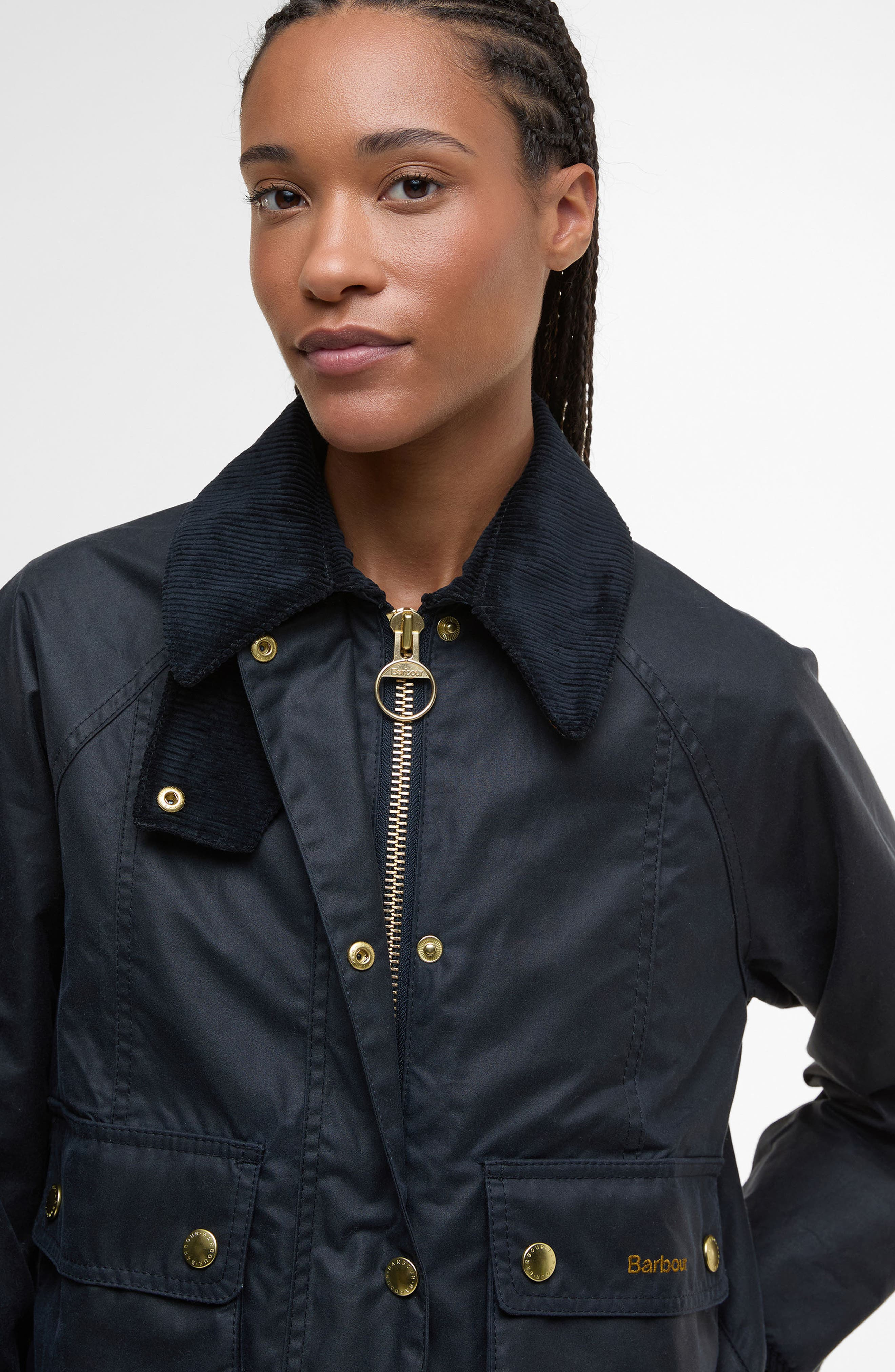 Barbour Beadnell Crop Waxed Cotton Jacket in Navy Classic at Nordstrom - 6