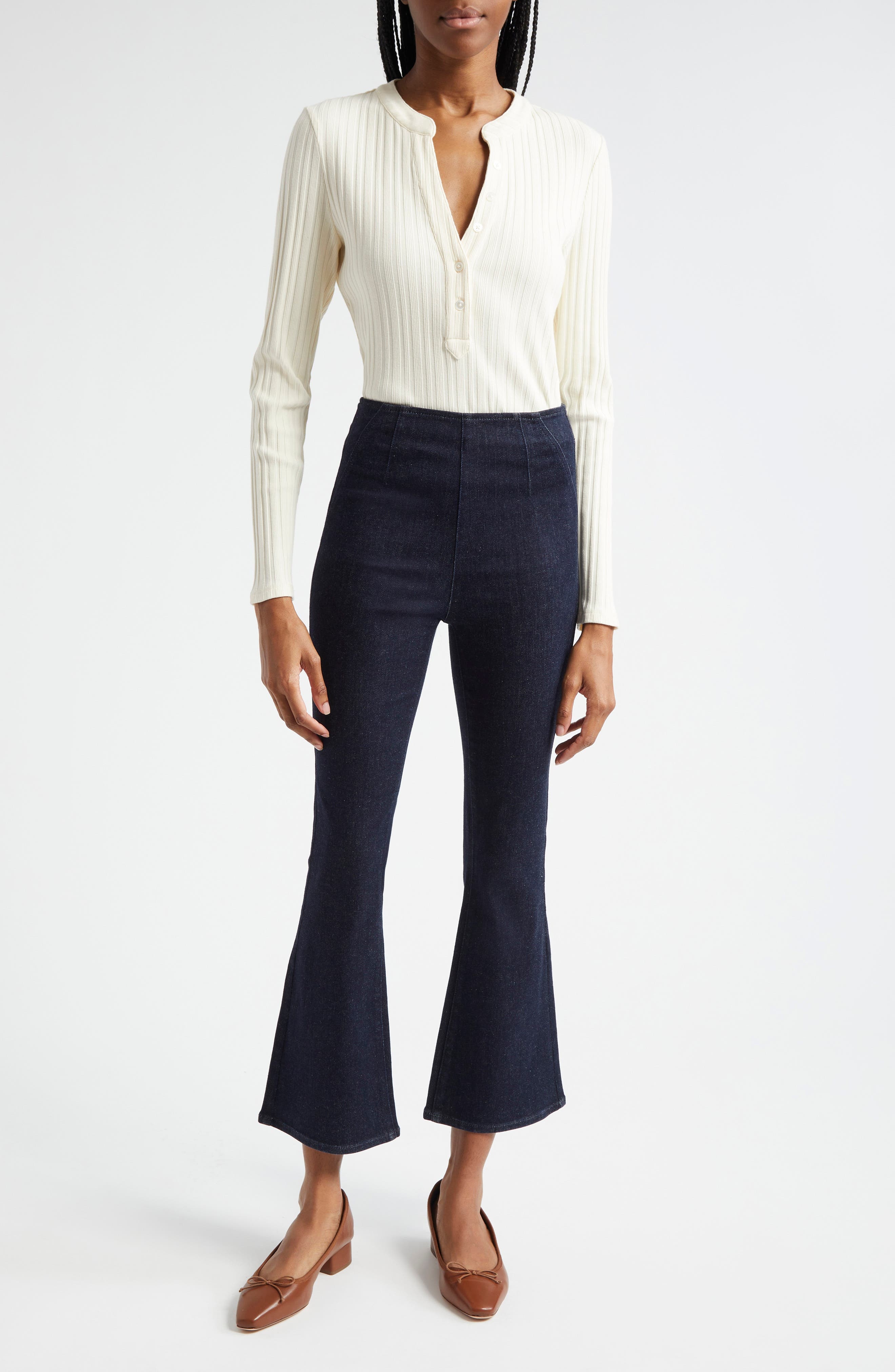 Veronica Beard Jocelyn V-Neck Rib Cotton Top in Ivory at Nordstrom - 2