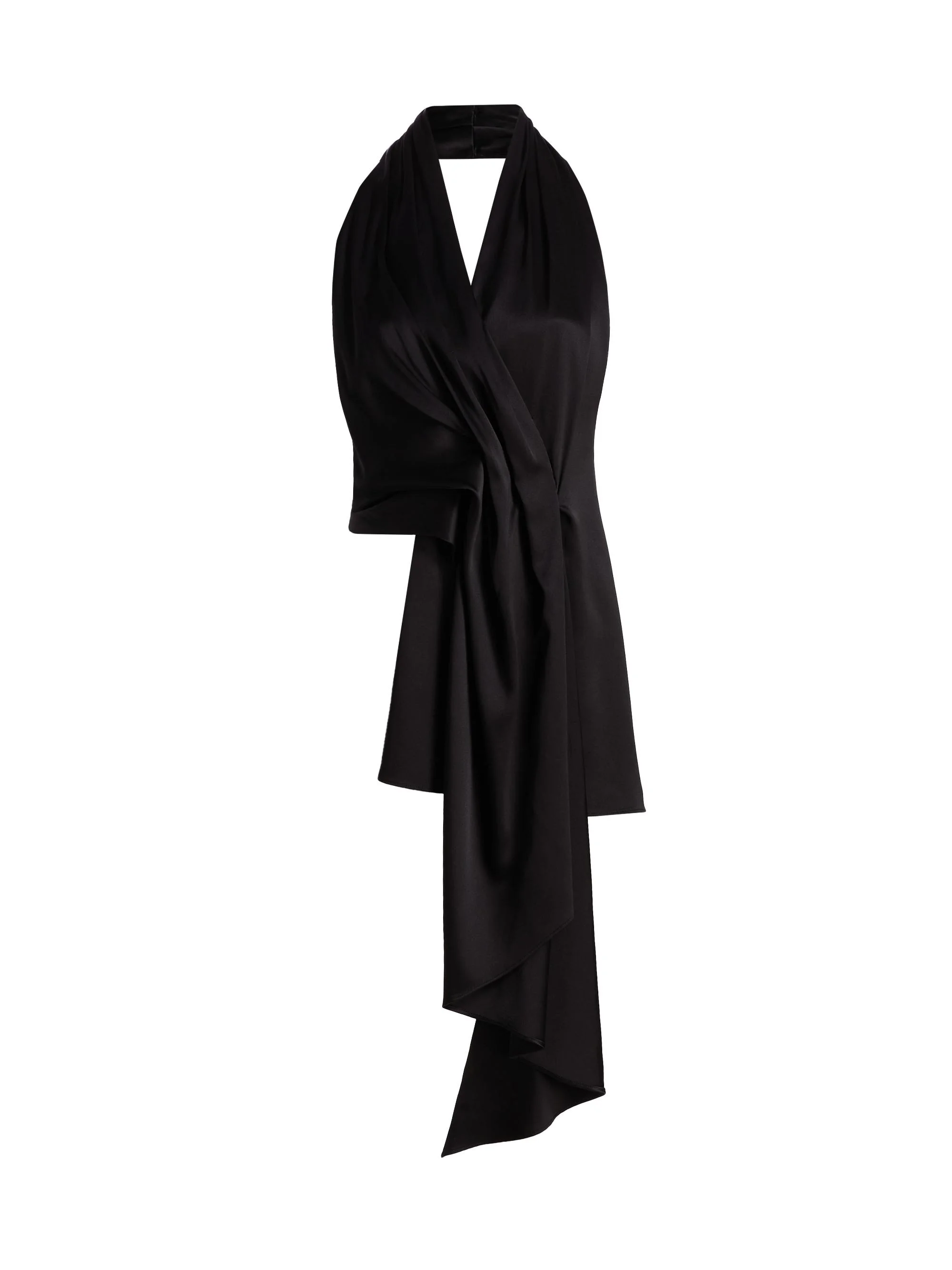 Women's Barbara Satin Asymmetric Halterneck Top - Black - 1