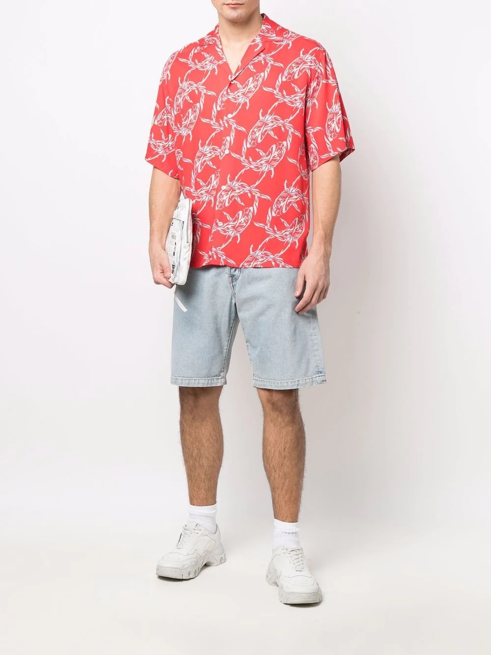 shark chain-print bowling shirt - 2