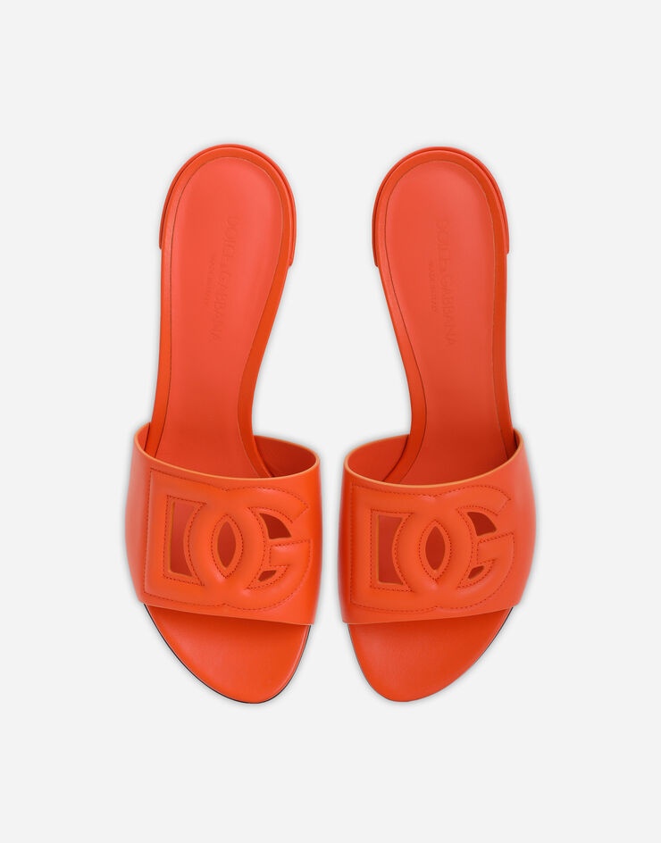 【SALE】CALFSKIN MULES WITH DG LOGO Dolce & Gabbana Calfskin Slides With Dg Logo In White | ModeSens