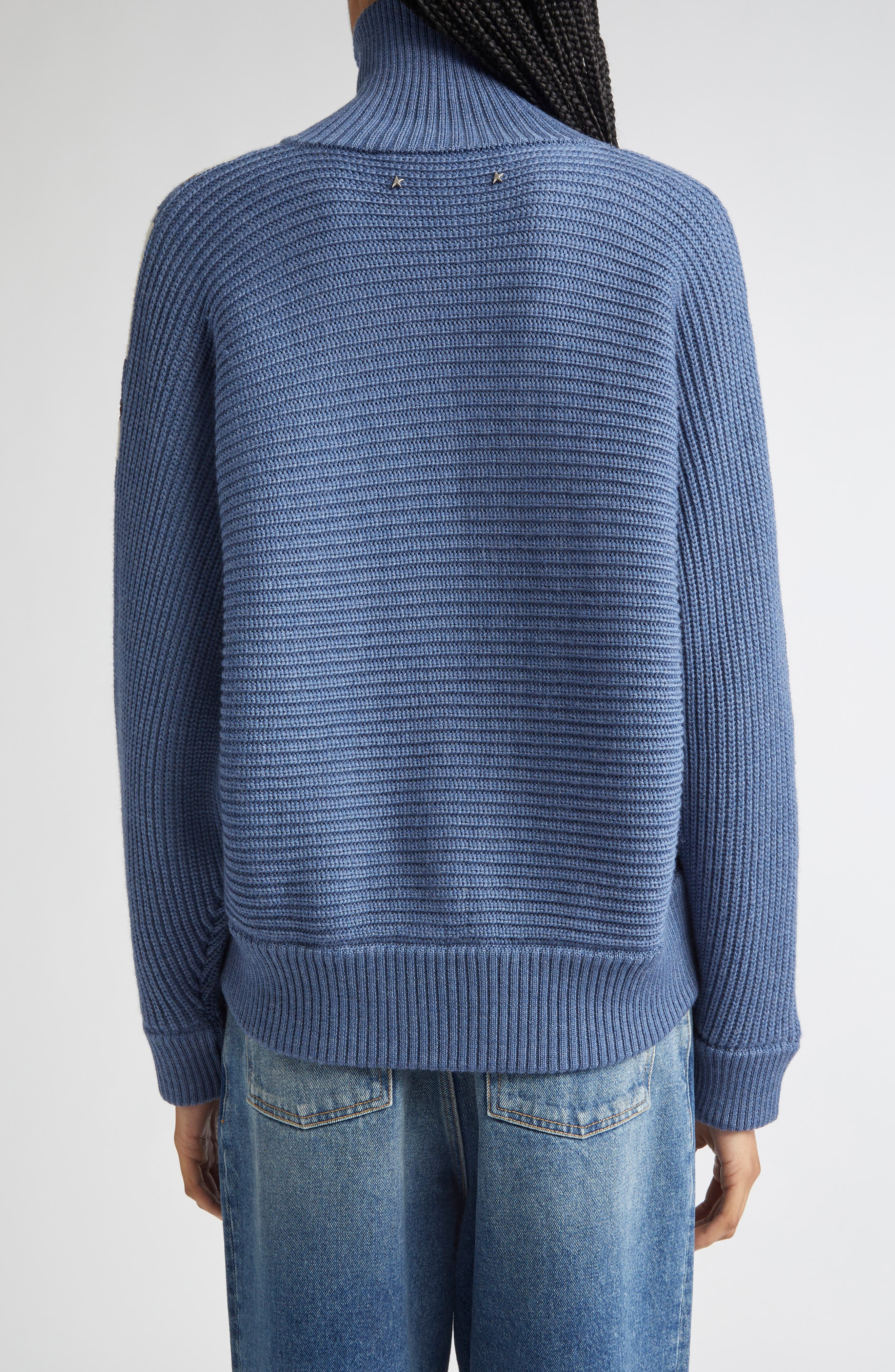 Golden Goose Journey Odilia Chevron Stripe Virgin Wool Zip Cardigan in Dutch Blue/Natural White at N - 3