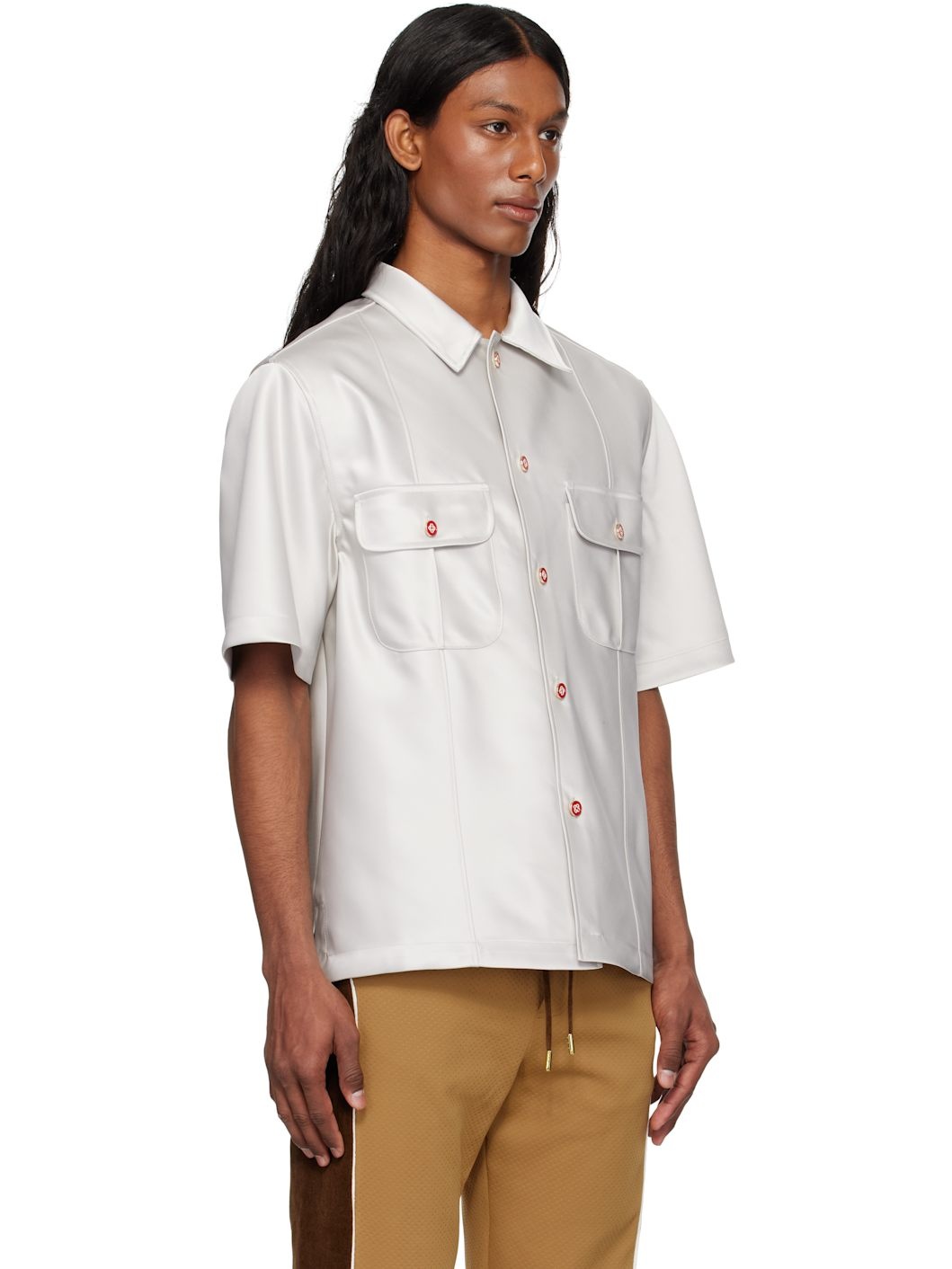 Gray Short Sleeve Satin Shirt - 2