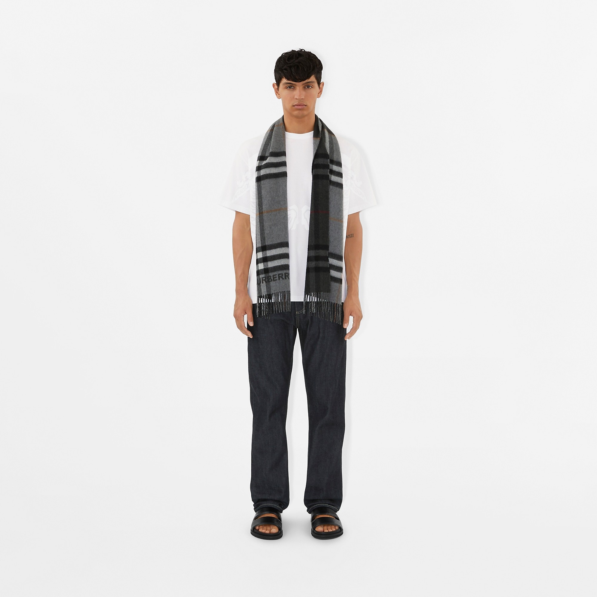 Contrast Check Cashmere Scarf - 2