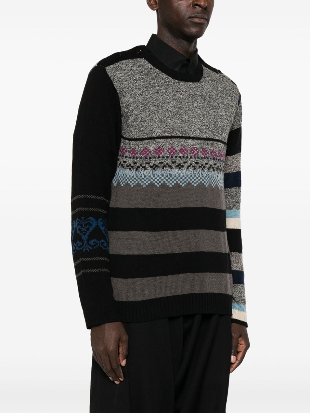 mixed-pattern wool jumper - 3