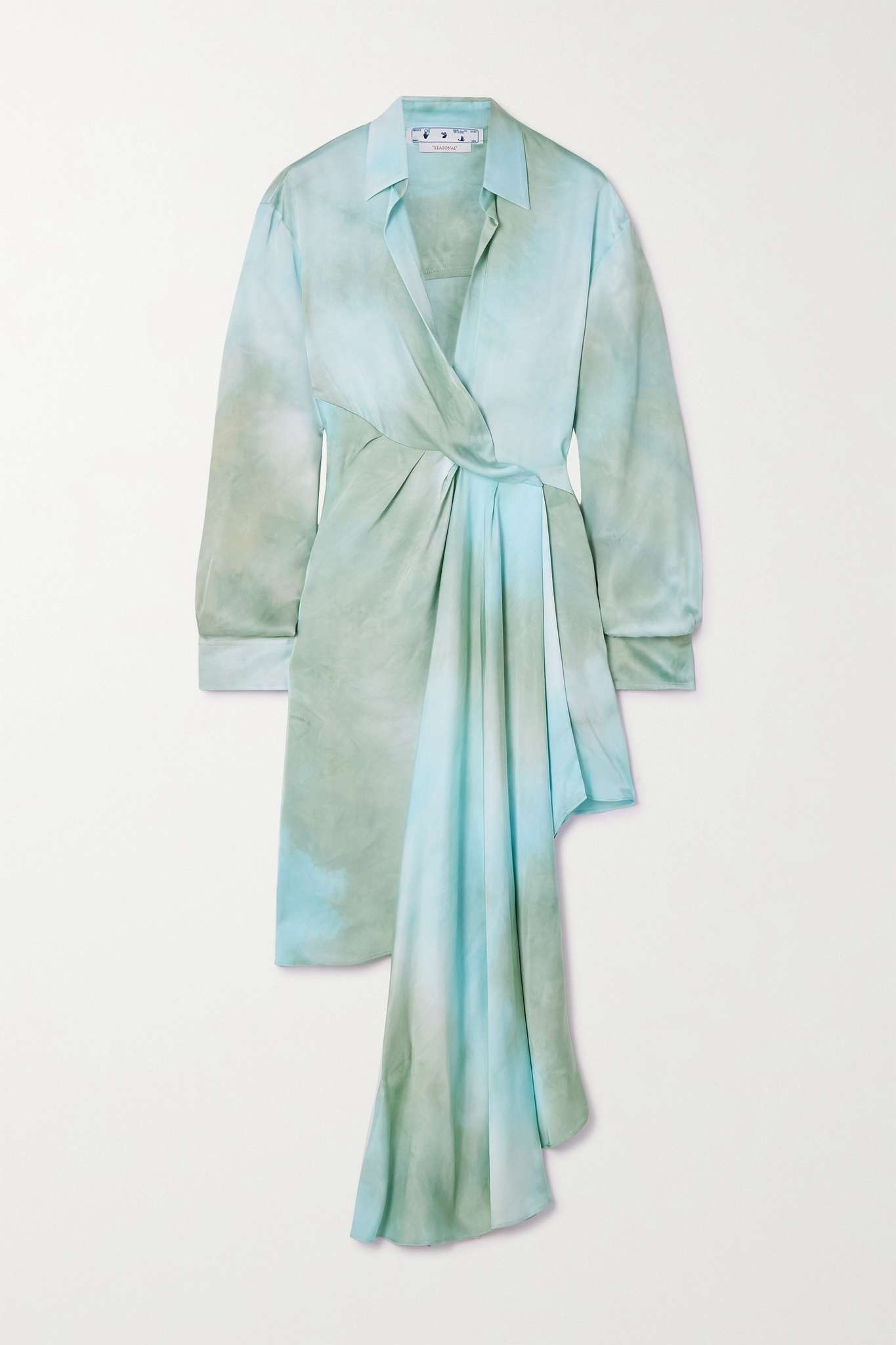 Bow wrap-effect embroidered tie-dyed satin-twill dress - 1