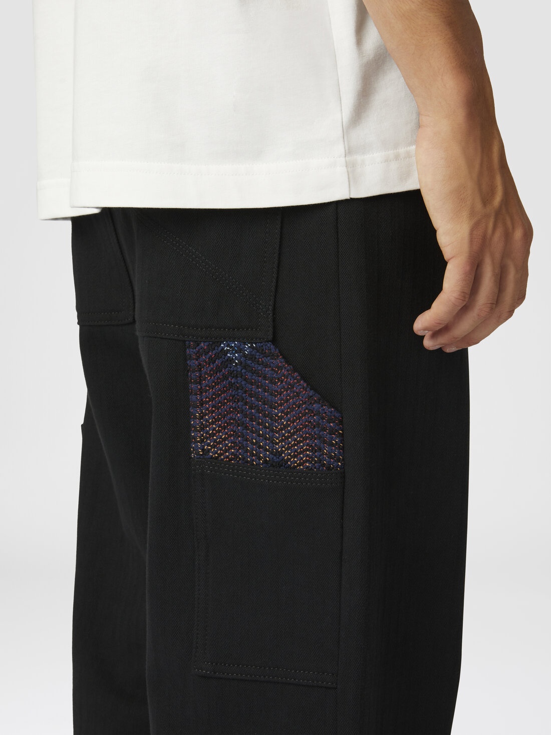Denim cargo trousers with chevron knit inserts - 5