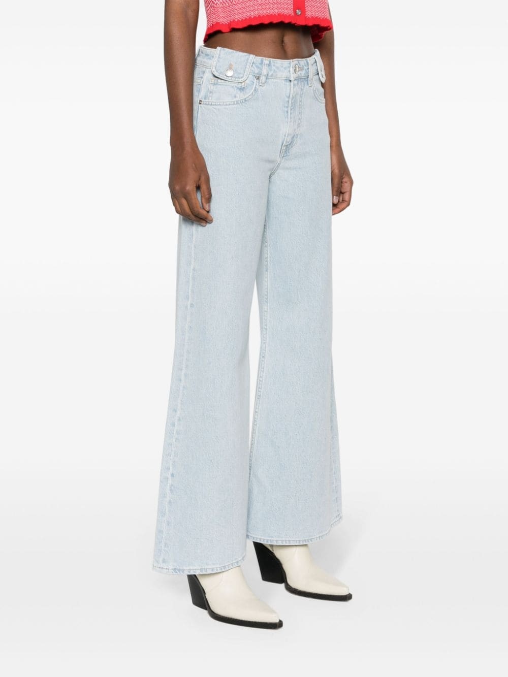 high-rise logo-patch wide-leg jeans - 3