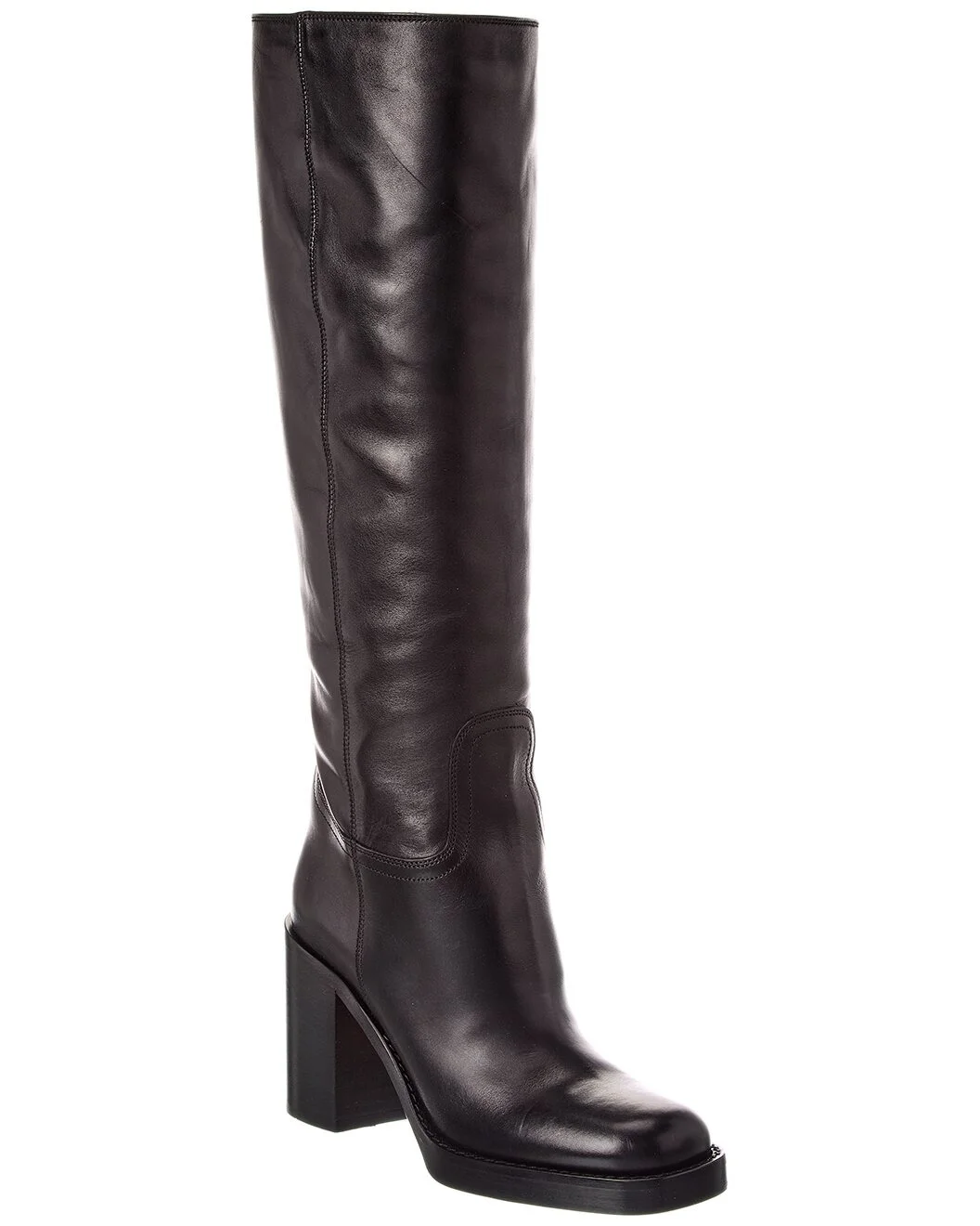 Prada Logo Leather Knee-High Boot - 1