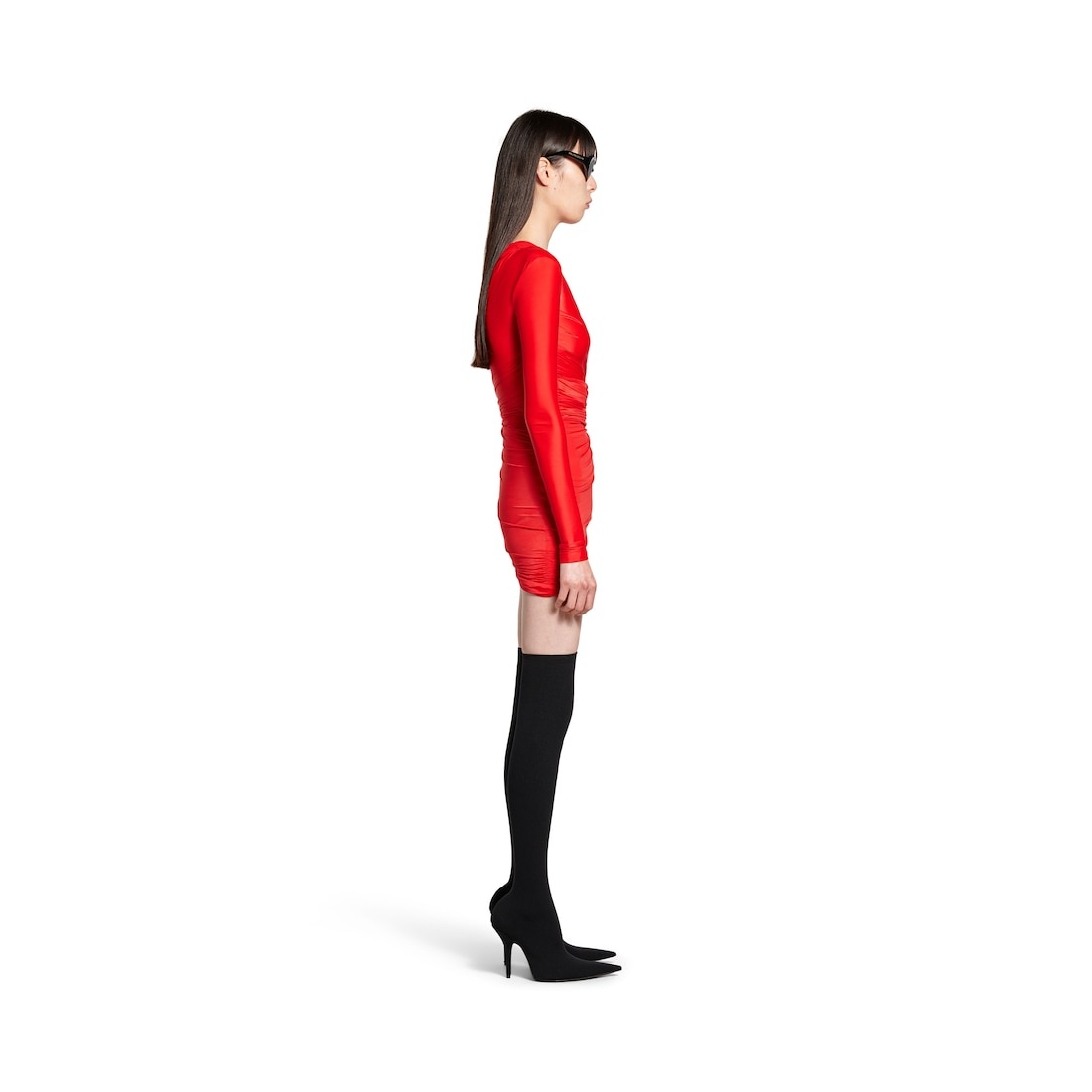 Women's Draped Dress in Red - 3