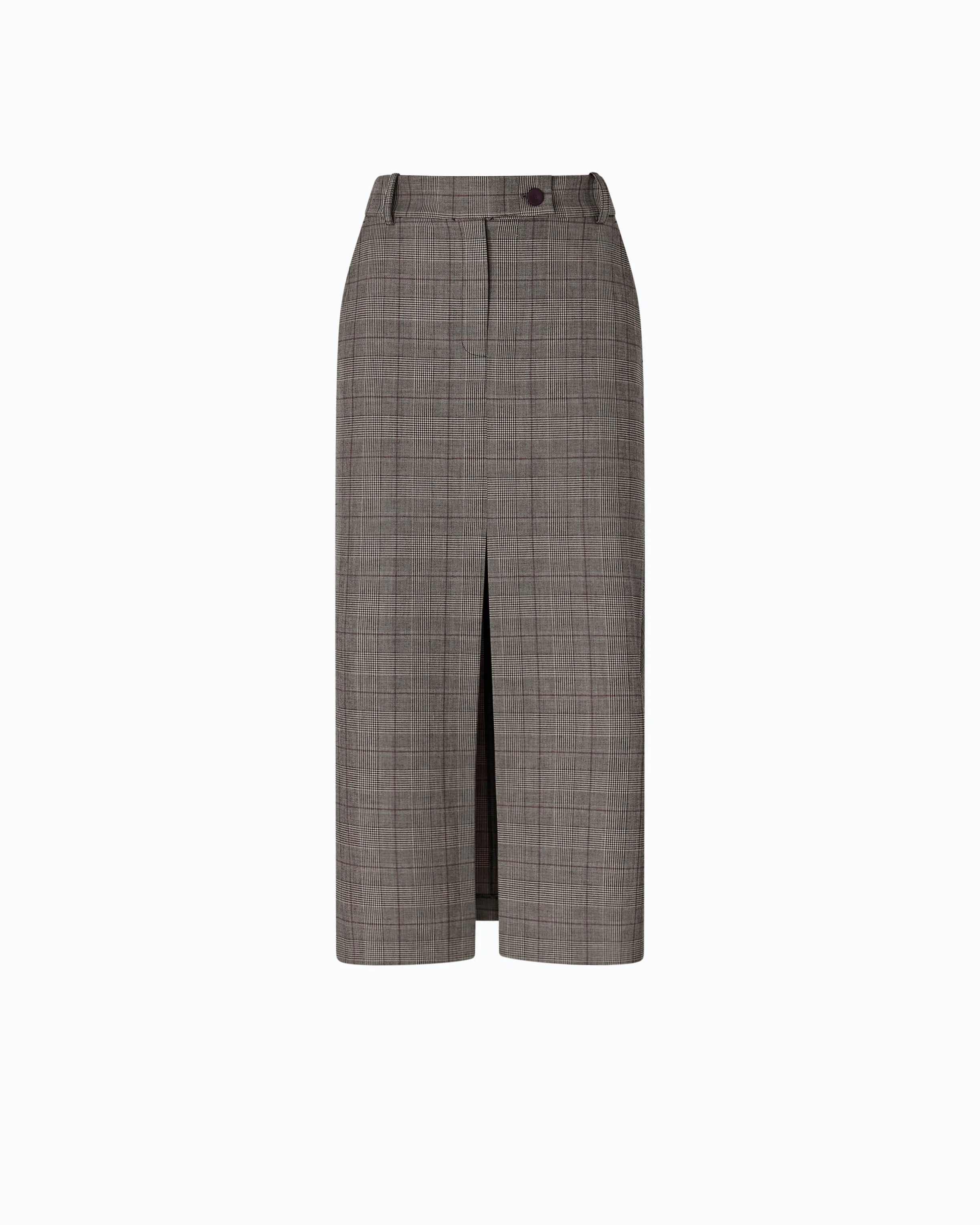 CHECK WOOL CALF-LENGTH SKIRT - 1