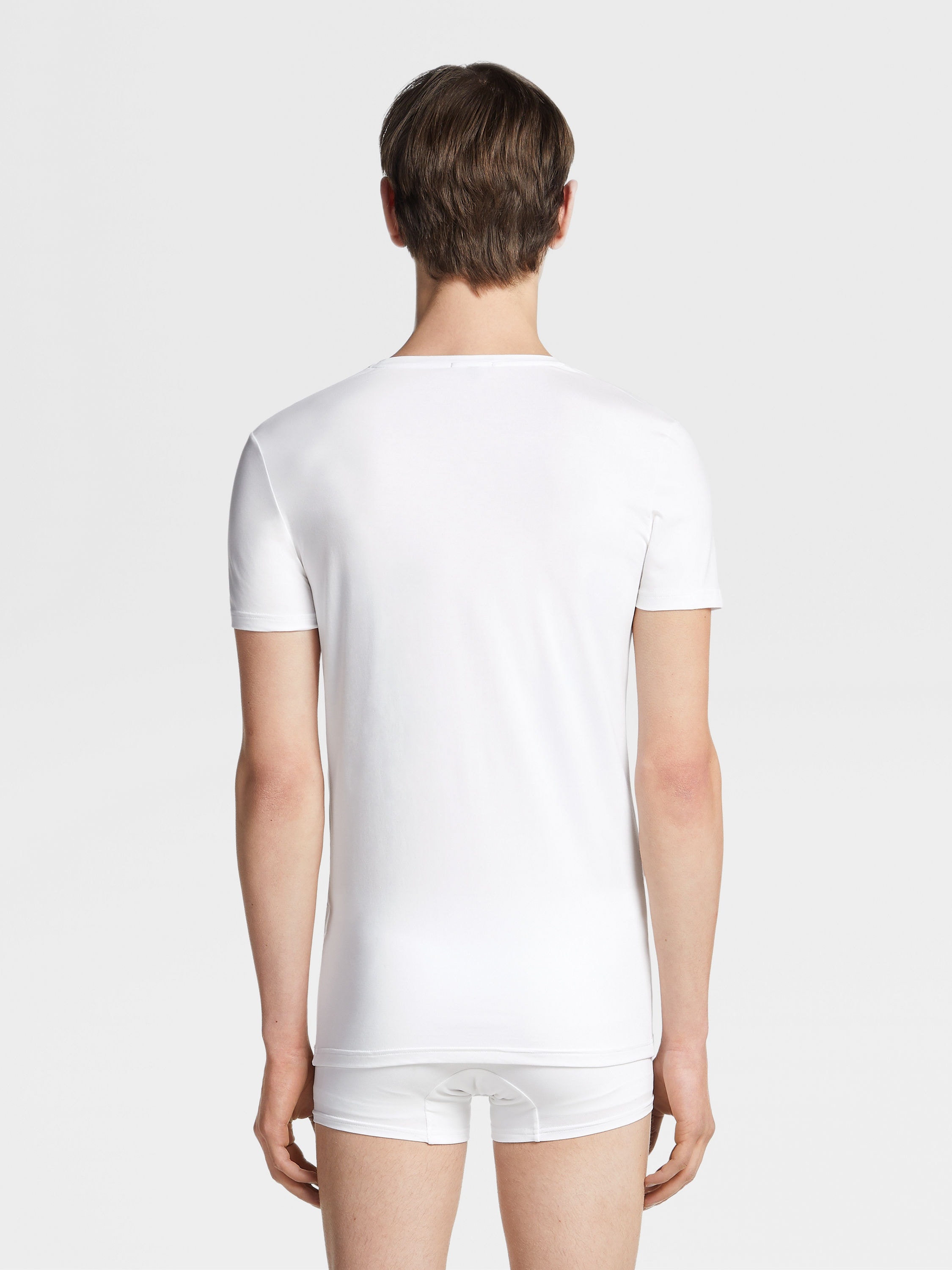 WHITE STRETCH MODAL T-SHIRT - 4
