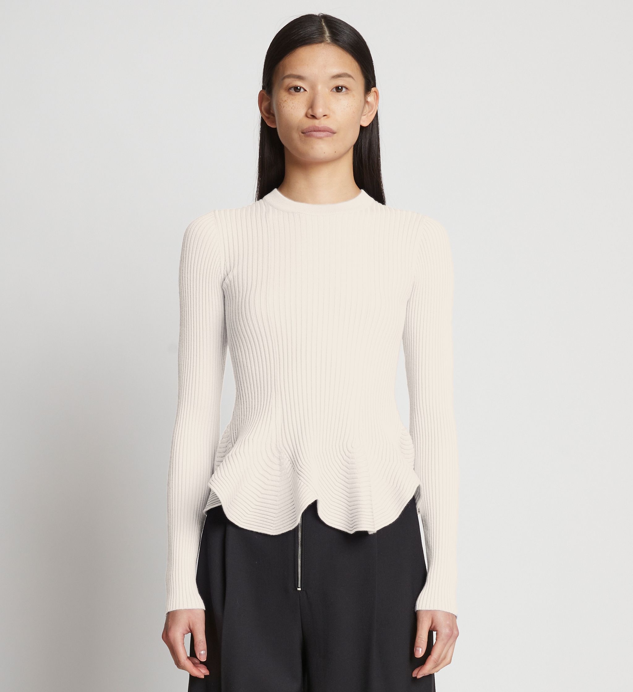 Fluted Rib Knit Peplum Sweater - 2