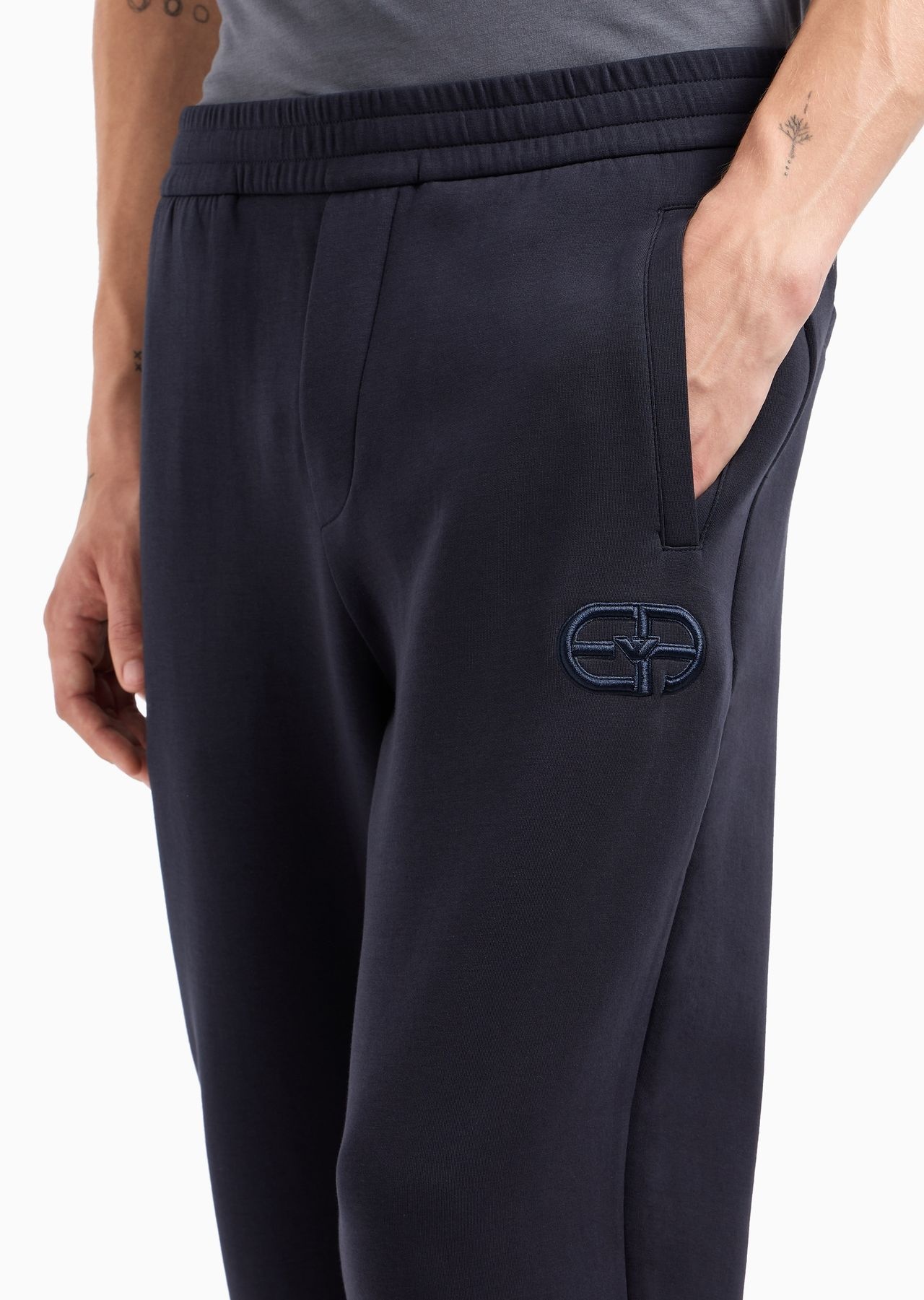 Double-jersey joggers with embossed embroidered EA logo - 5