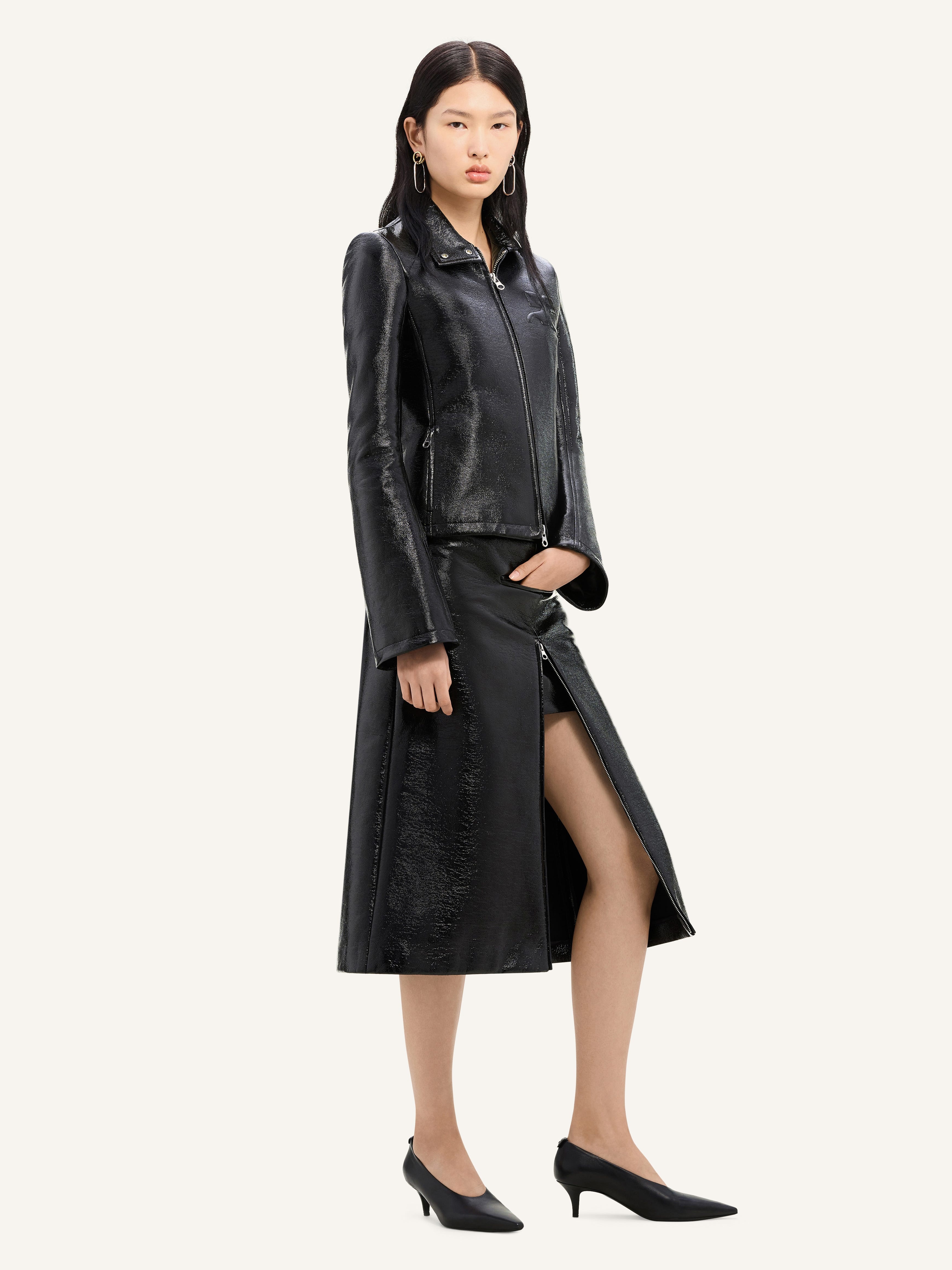 TAILORED ZIPPED VINYL MIDI SKIRT - 3