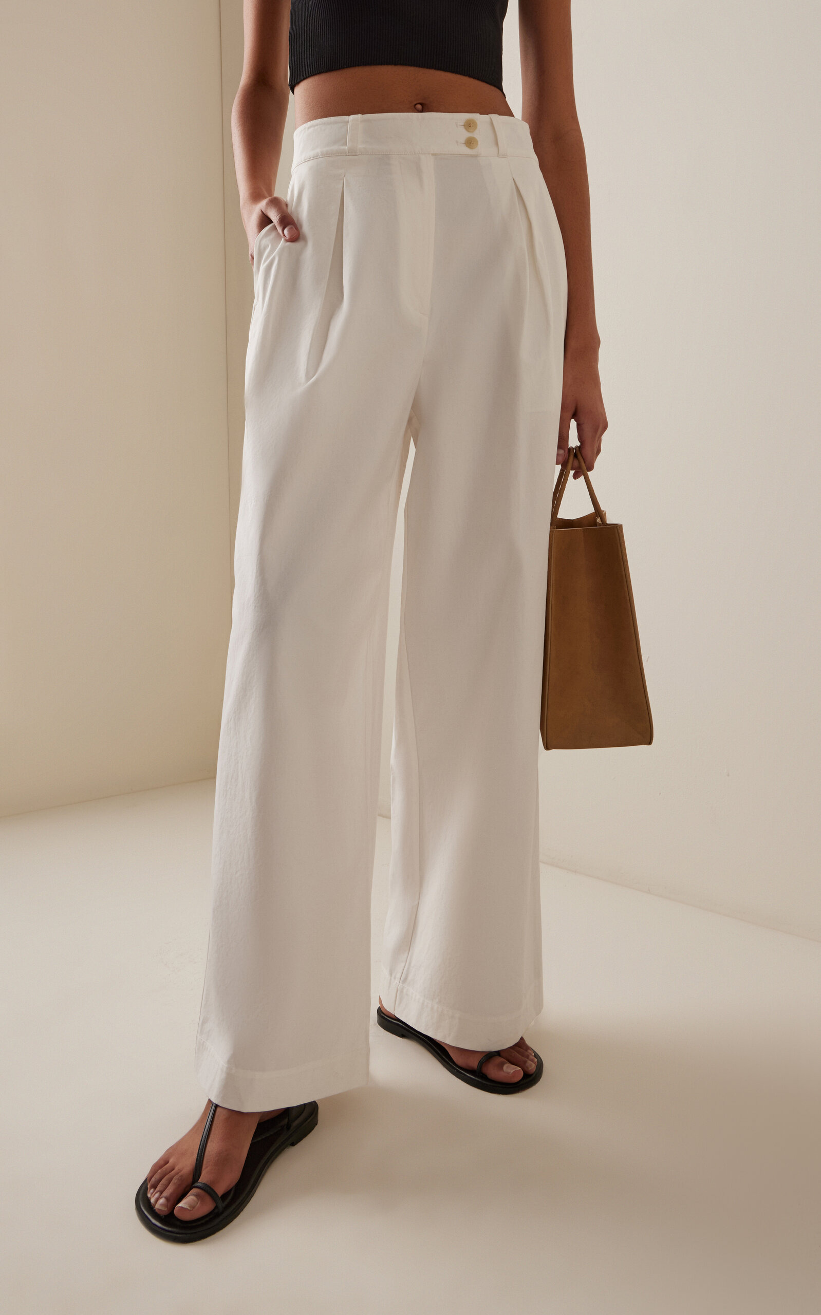 Newport High-Rise Cotton Wide-Leg Pants white - 3
