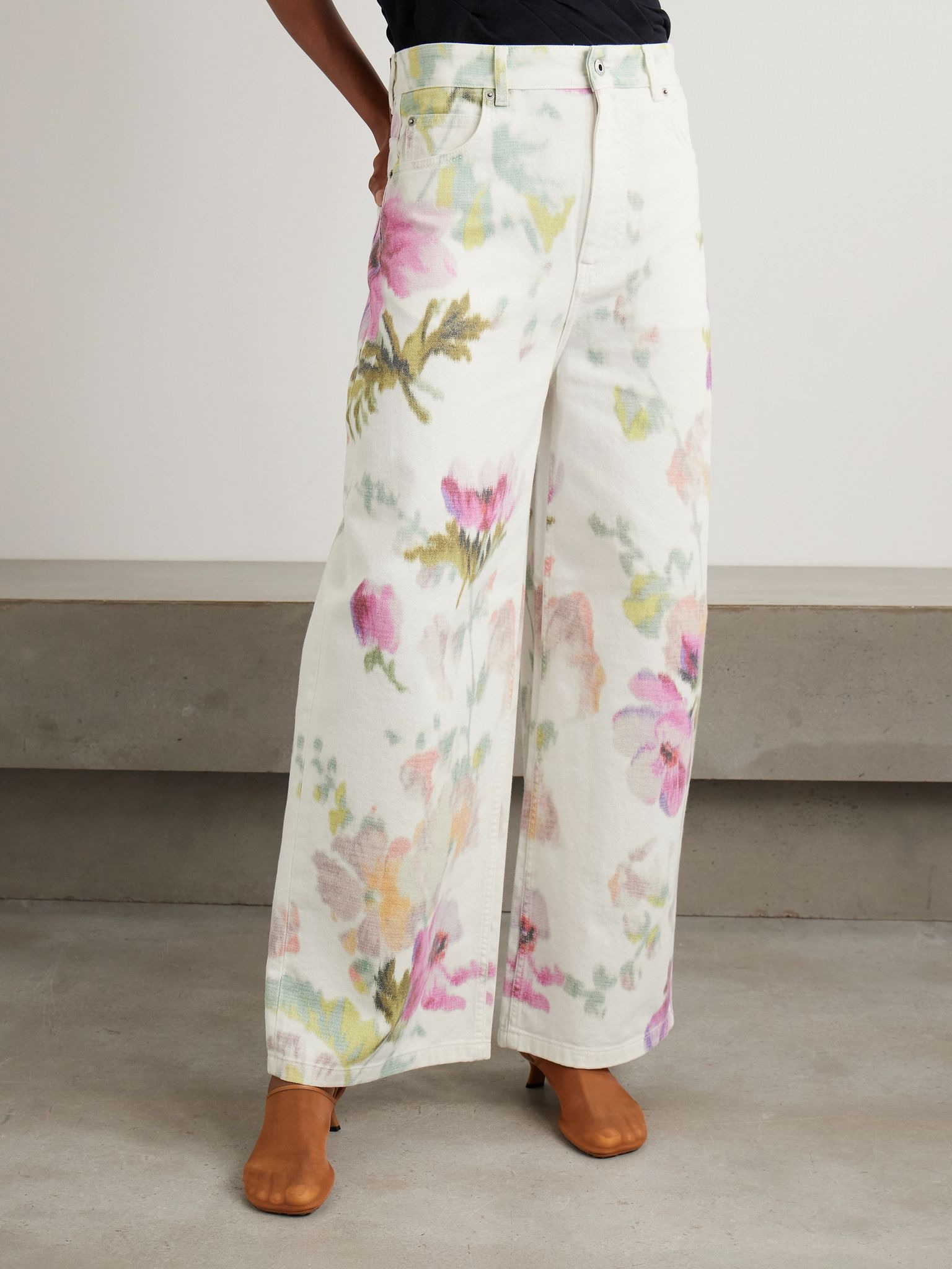 Floral-print high-rise straight-leg jeans White - 3