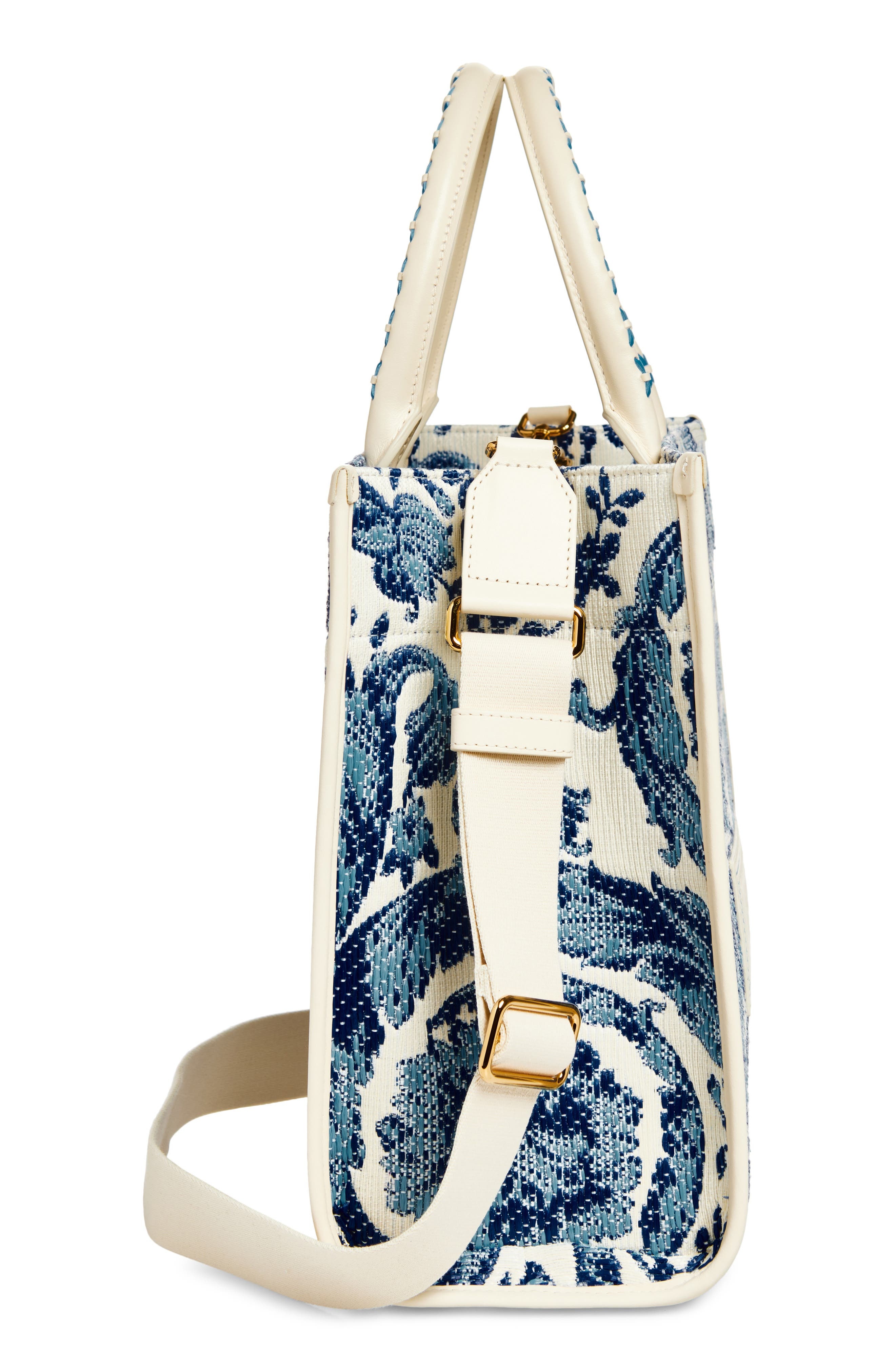 Versace Large Barocco Floral Raffia Tote in Eggshell/Bright Blue at Nordstrom - 6