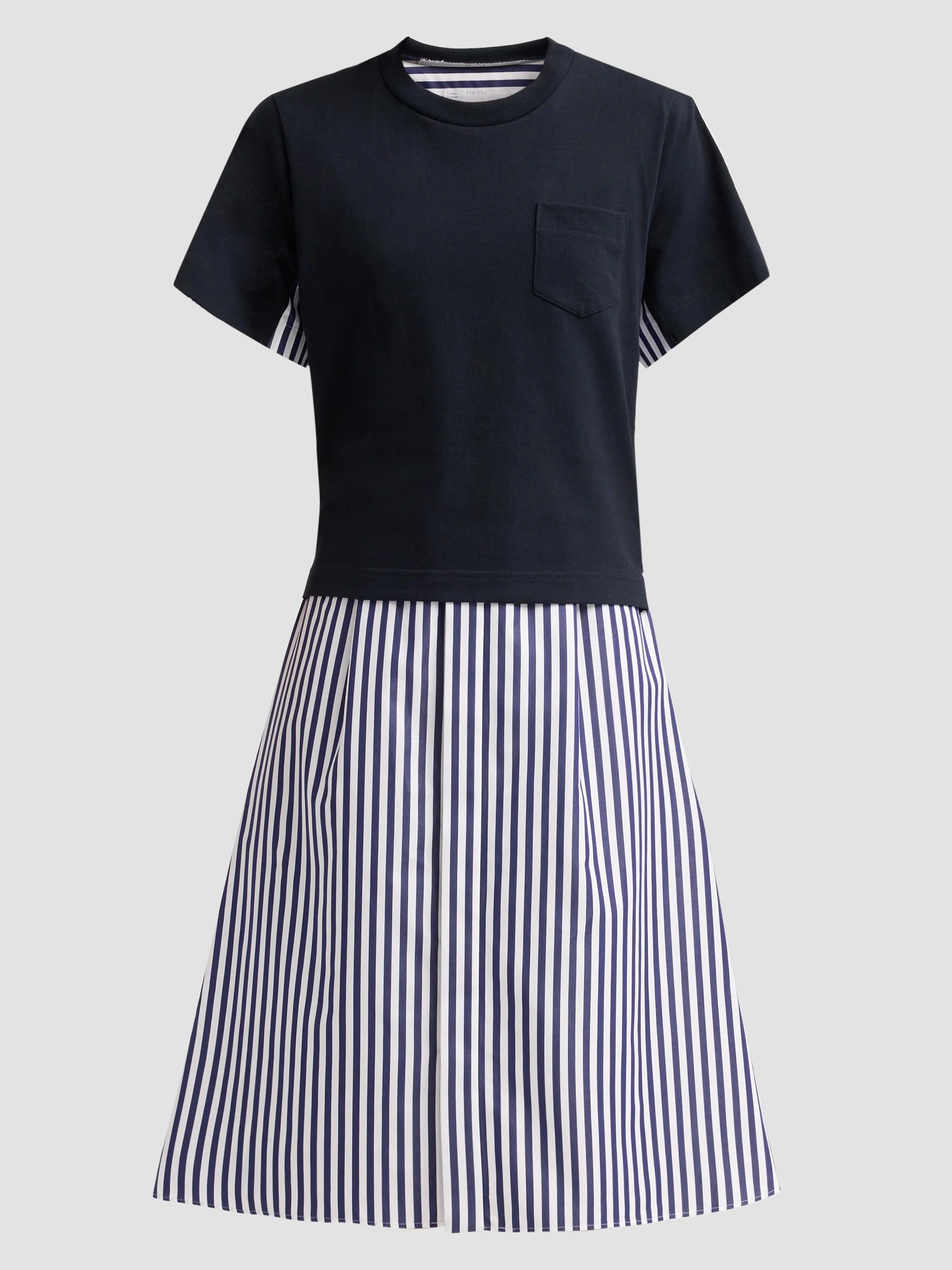 Women's Cotton Poplin T-Shirt Midi Dress - Navy Stripe - 1