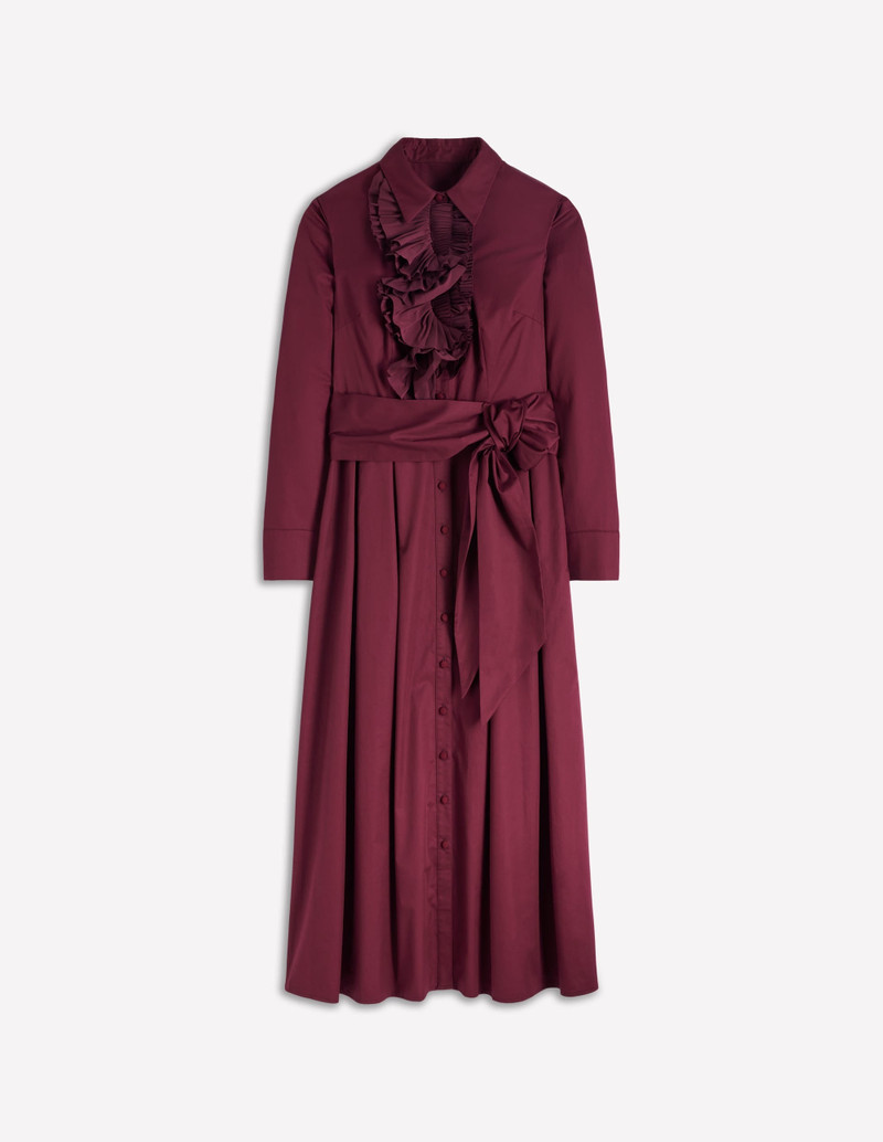 Pleated Ruffle Shirt Dress-Deep Wisteria 1