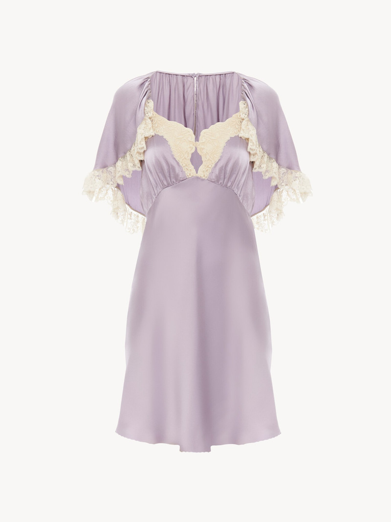 MINI CAPE DRESS IN WASHED SILK SATIN & LACE 1