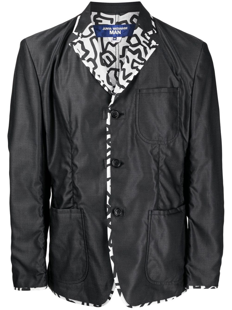 contrasting-trim buttoned blazer 1