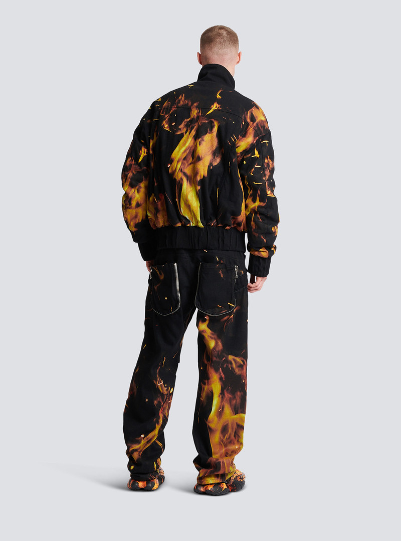Fire print denim bomber jacket 4
