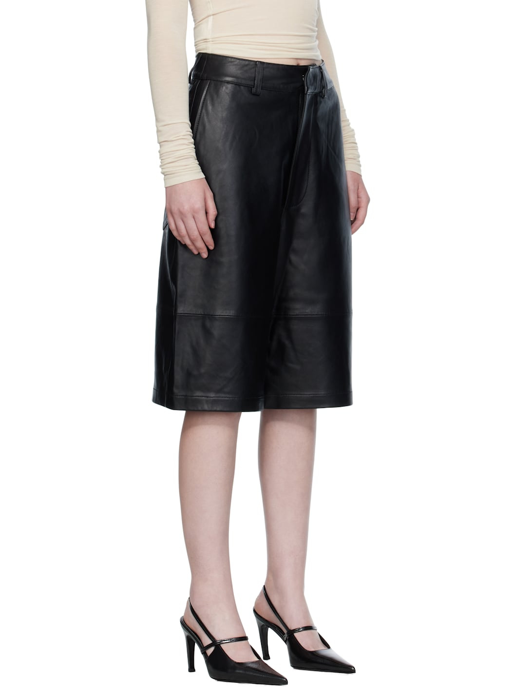 Black Olivia Leather Bermuda Shorts - 2
