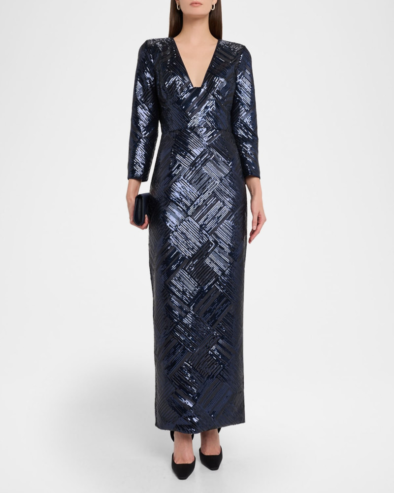 MILLY Jenna Plunging Sequin Column Gown outlook