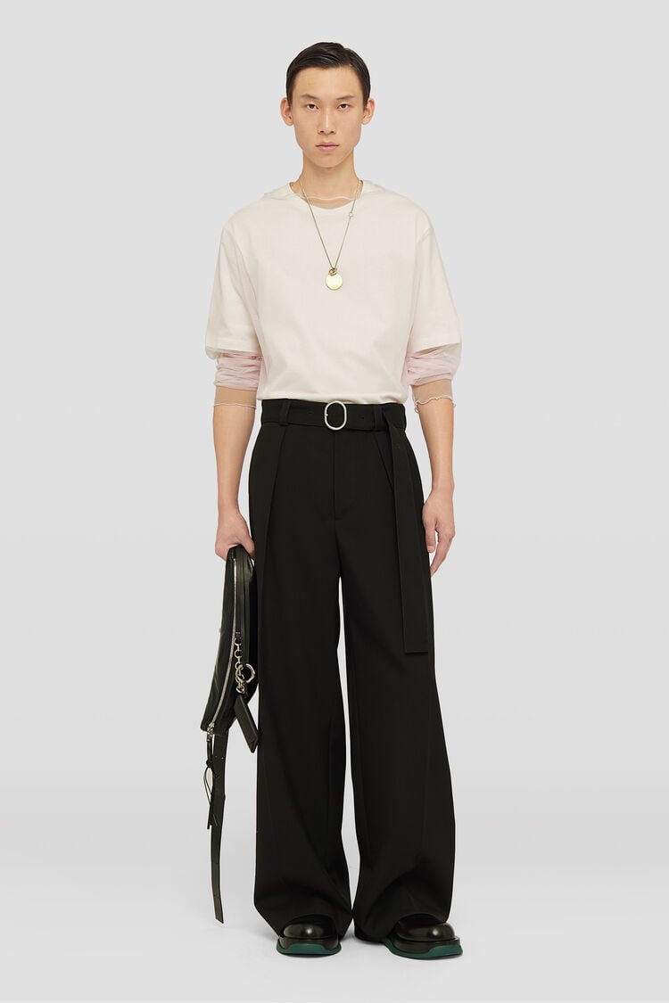 【関税込み】JIL SANDER Gabardine belt pants Jil Sander Black wide trousers with belt | TheDoubleF