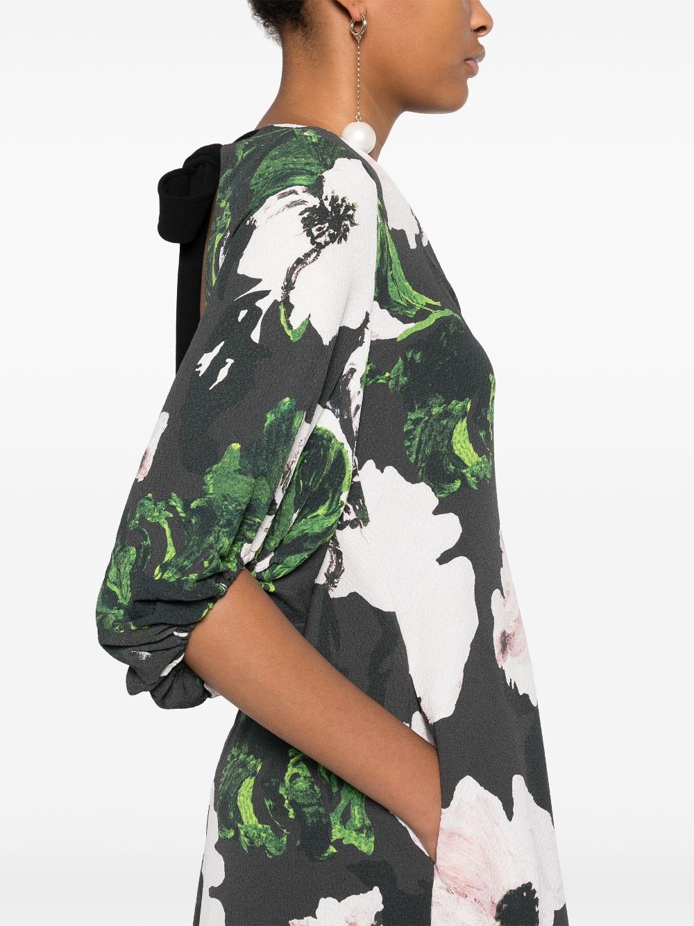 Umber Windflower volume-sleeves midi dress - 5