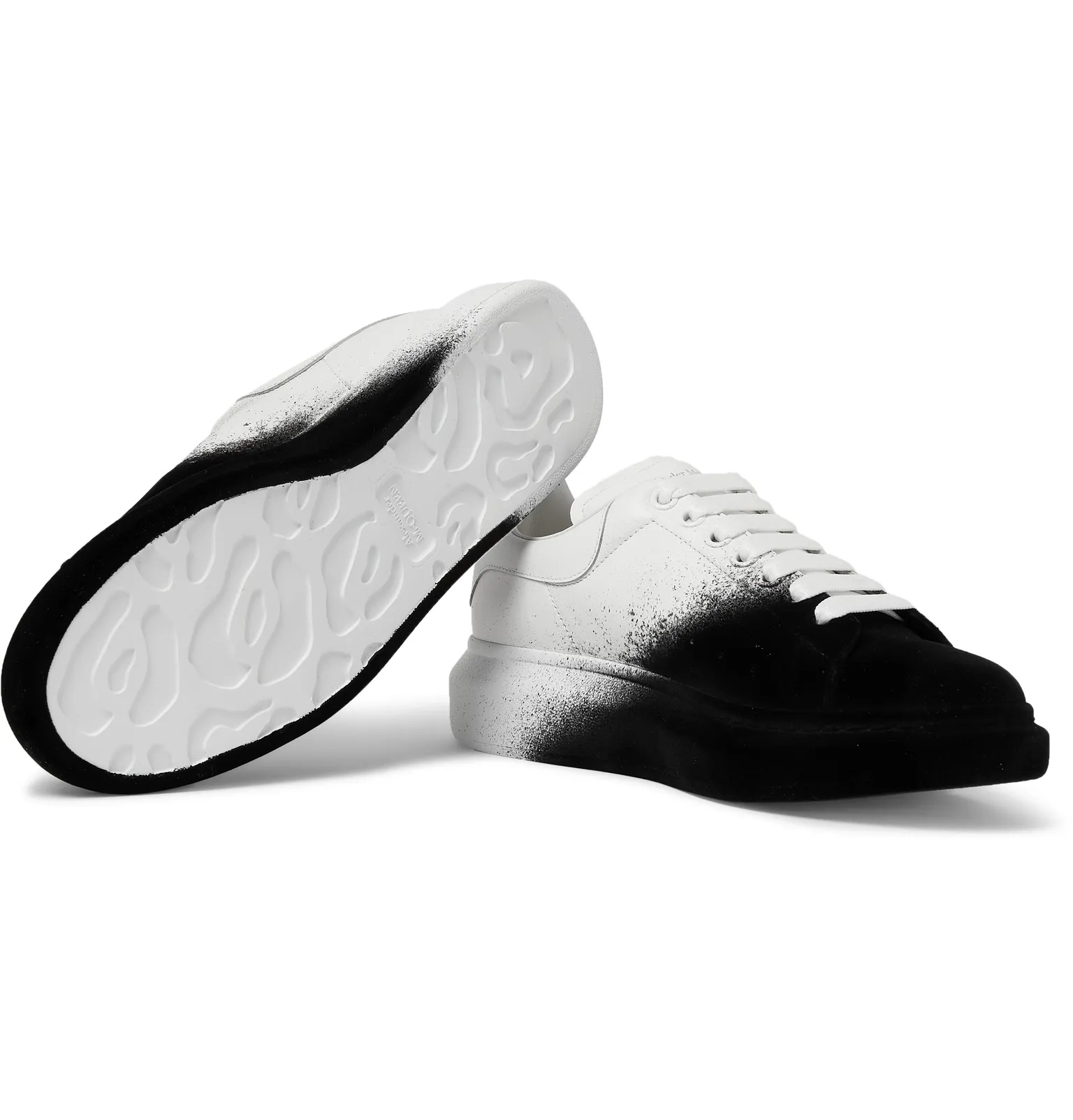 Exaggerated-Sole Leather and Velvet Sneakers - 3