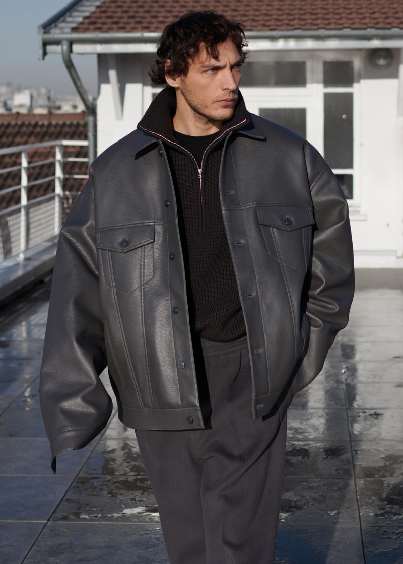 Conan Faux Leather Jacket - Dark Grey 6